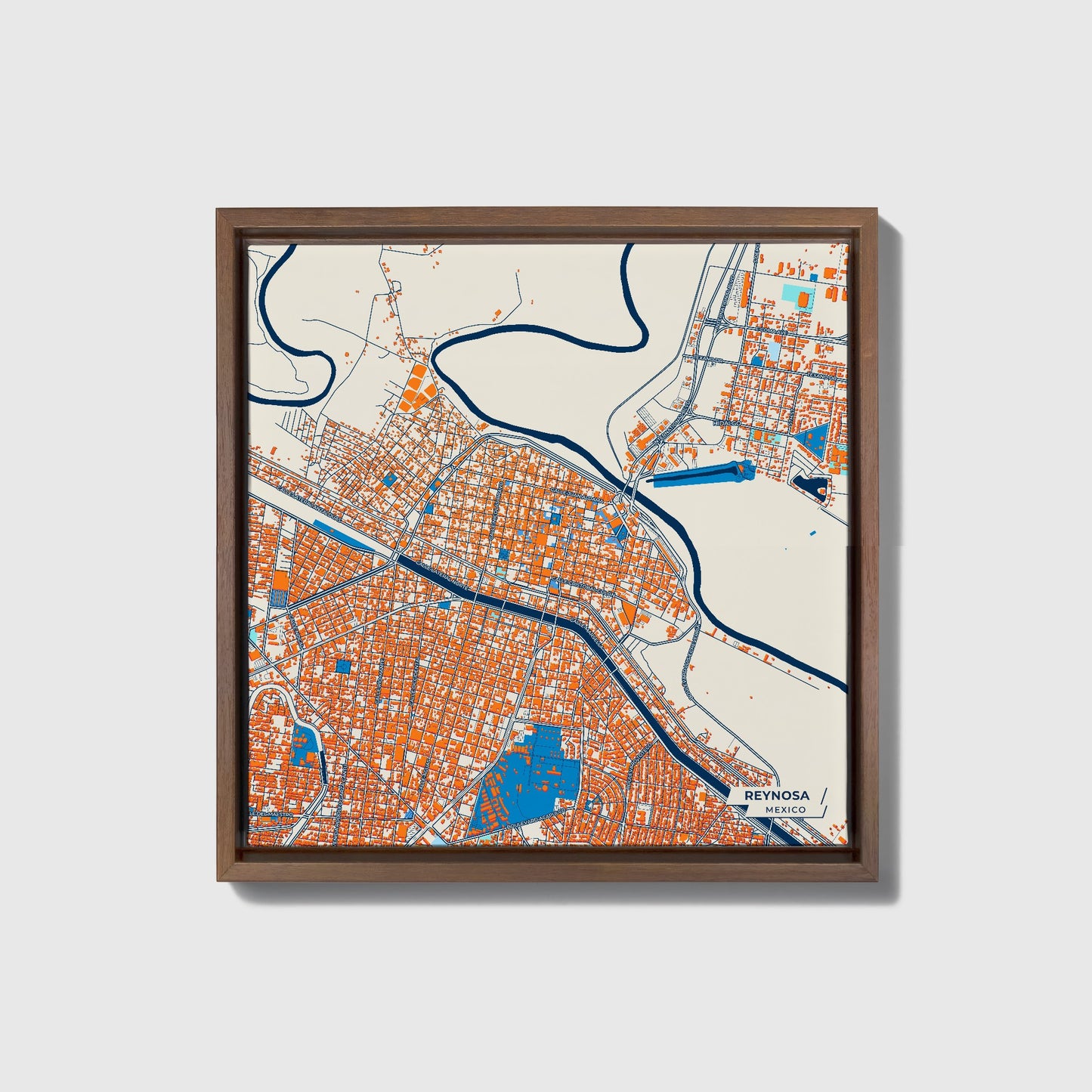 Reynosa Mexico Colorful City Map Canvas Print • Dark Wooden Framed