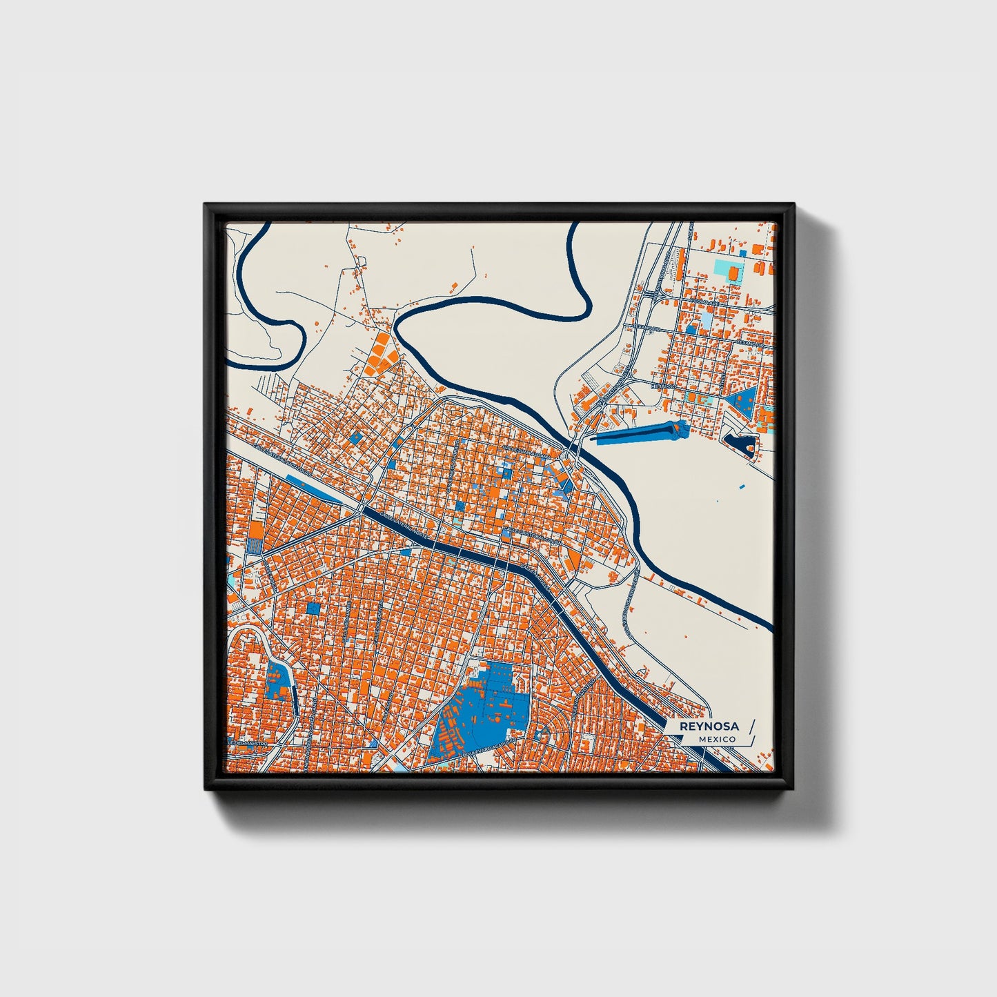 Reynosa Mexico Colorful City Map Canvas Print • Black Framed