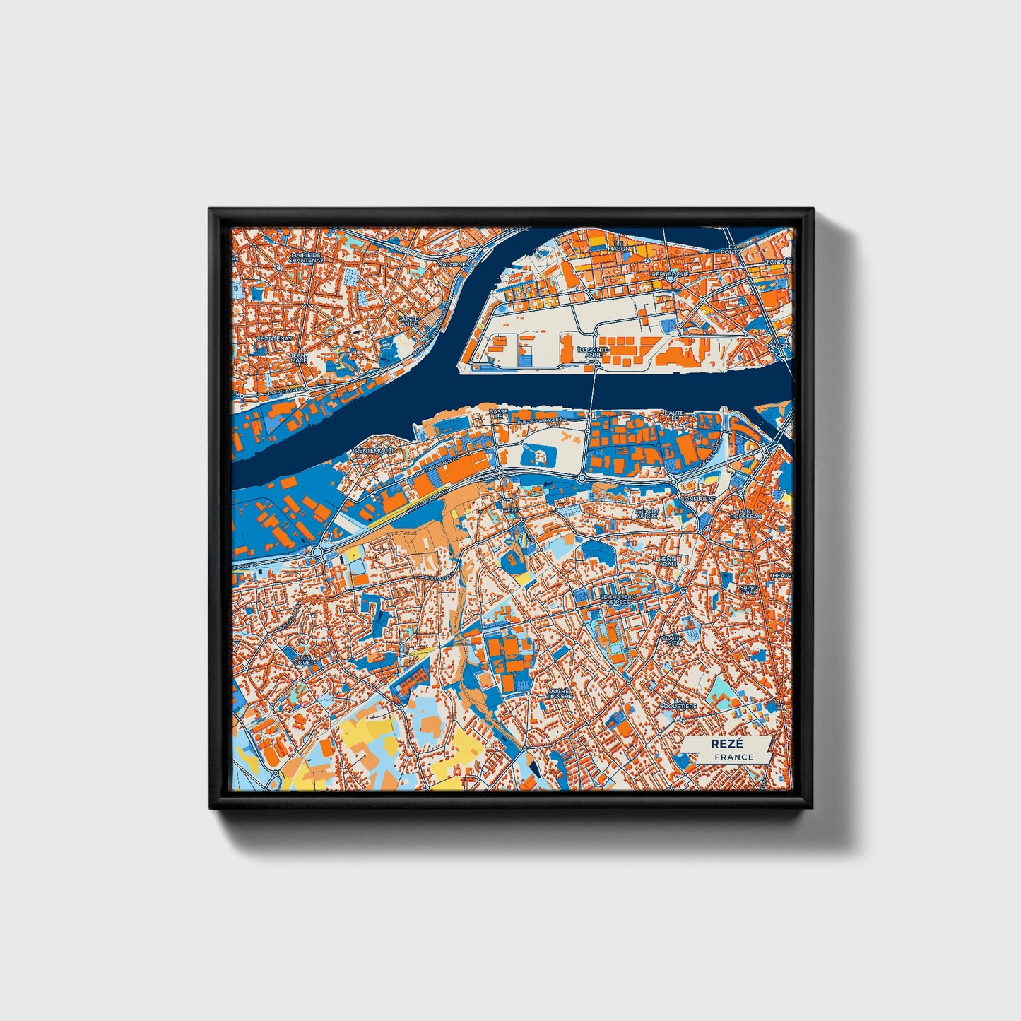 Rezé France Colorful City Map Canvas Print • Black Framed