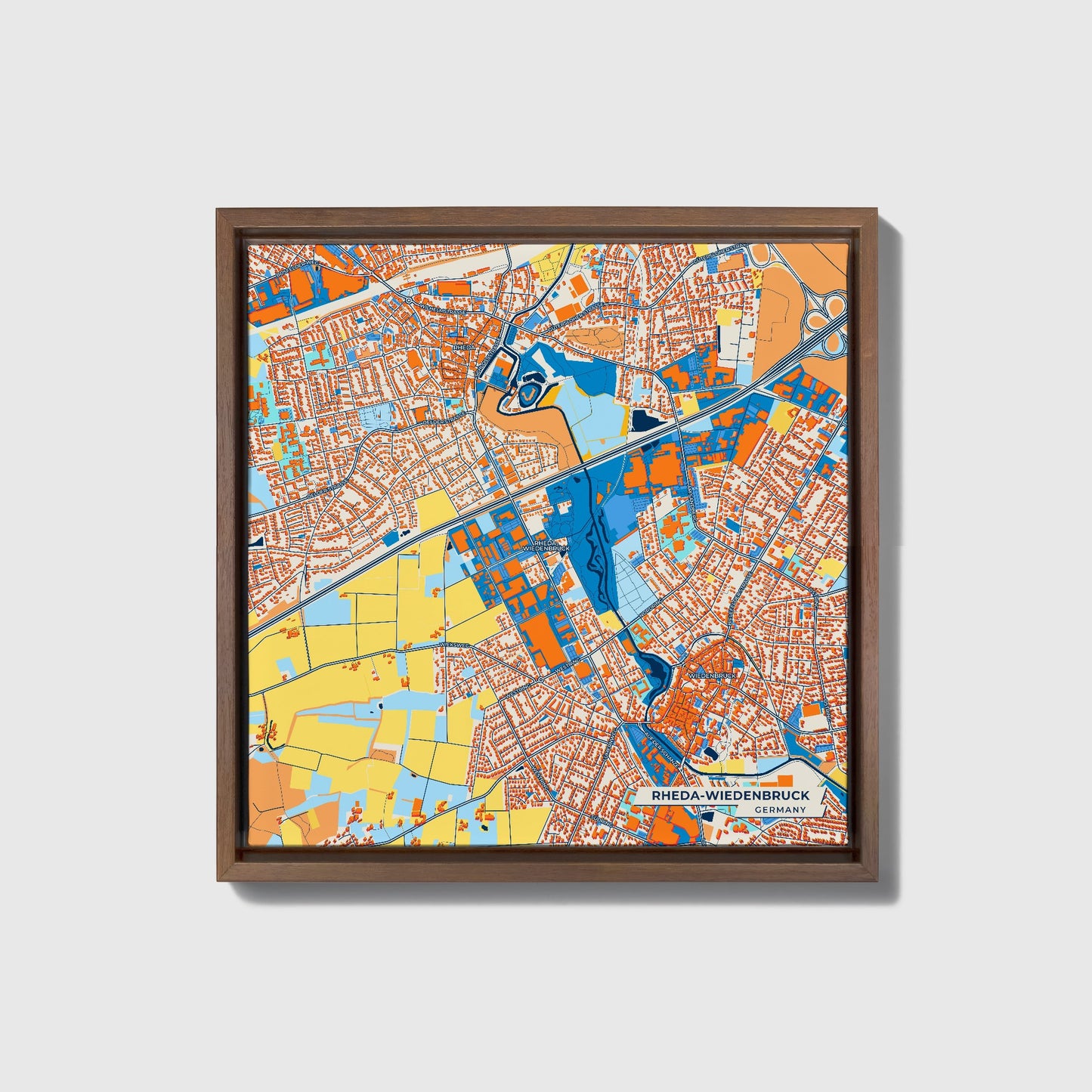 Rheda-Wiedenbrück Germany Colorful City Map Canvas Print • Dark Wooden Framed