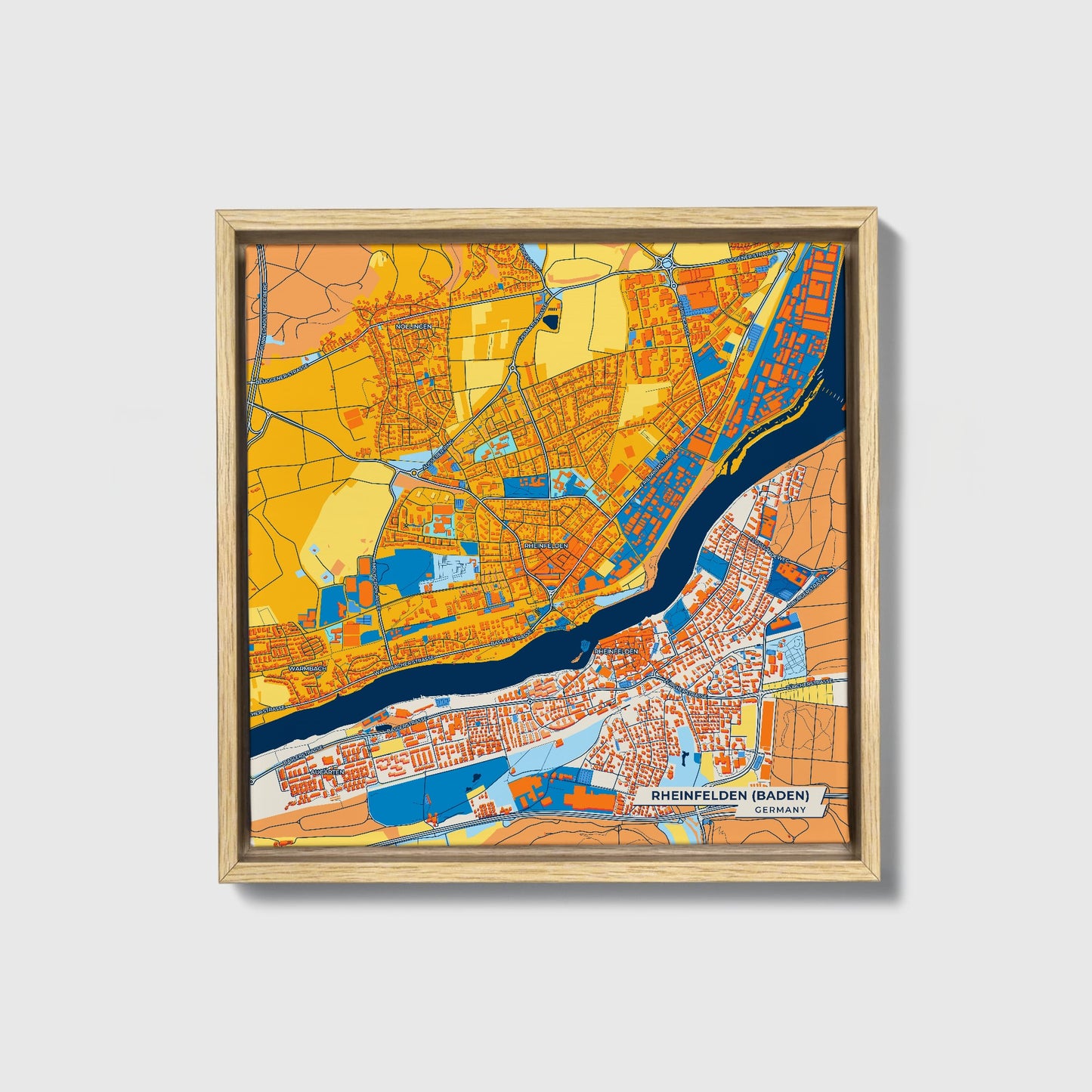 Rheinfelden (Baden) Germany Colorful City Map Canvas Print • Natural Wooden Framed