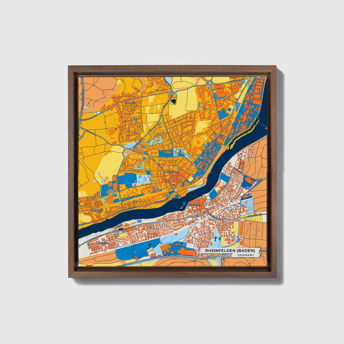 Rheinfelden (Baden) Germany Colorful City Map Canvas Print • Dark Wooden Framed