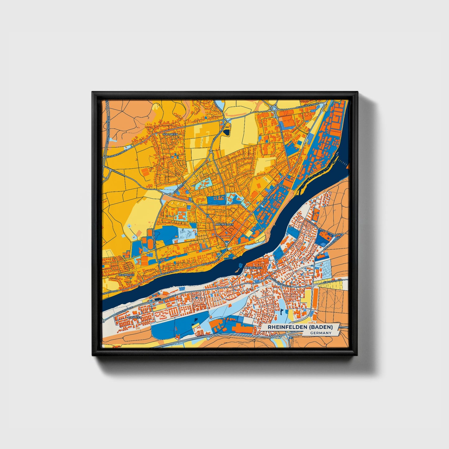 Rheinfelden (Baden) Germany Colorful City Map Canvas Print • Black Framed