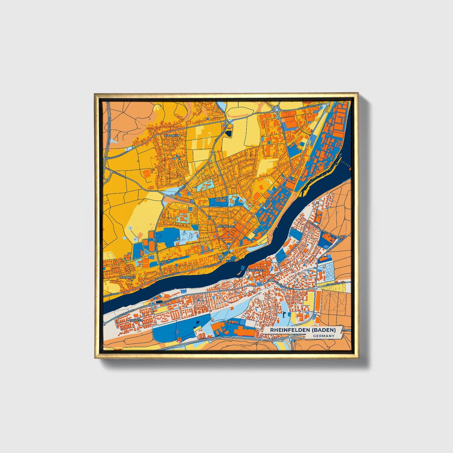 Rheinfelden (Baden) Germany Colorful City Map Canvas Print • Gold Framed