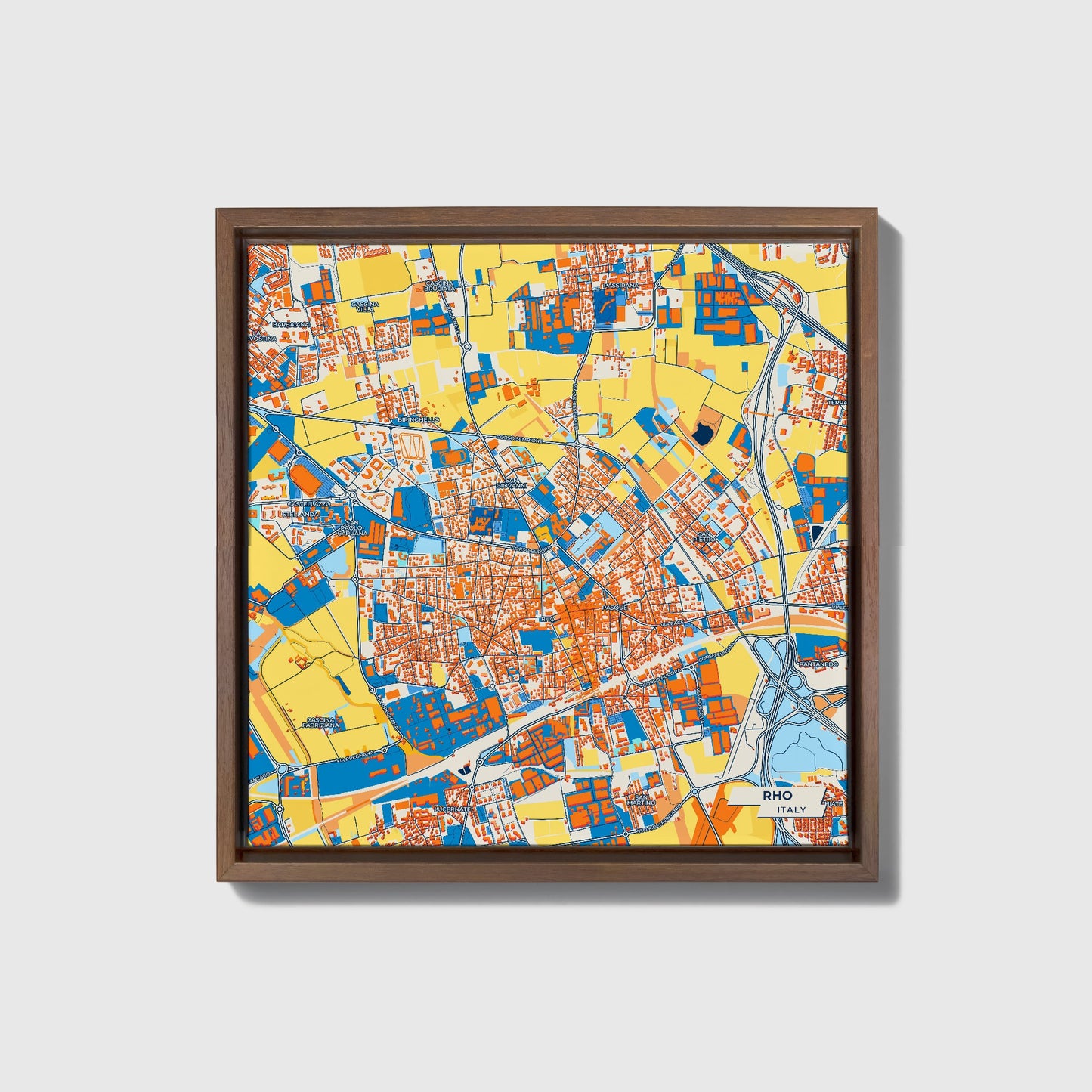 Rho Italy Colorful City Map Canvas Print • Dark Wooden Framed