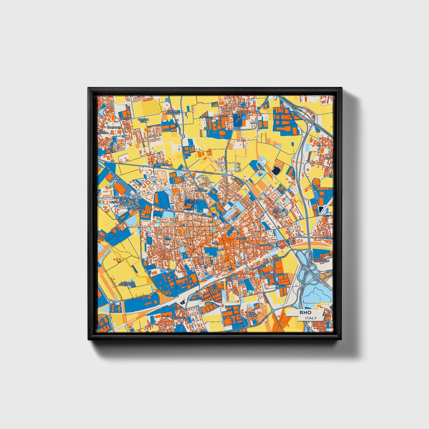 Rho Italy Colorful City Map Canvas Print • Black Framed