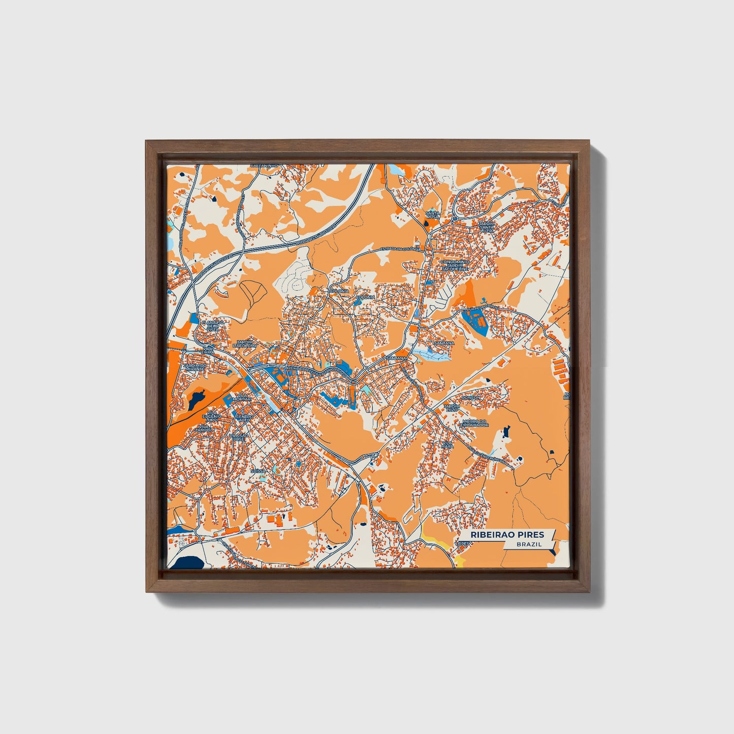 Ribeirao Pires Brazil Colorful City Map Canvas Print • Dark Wooden Framed