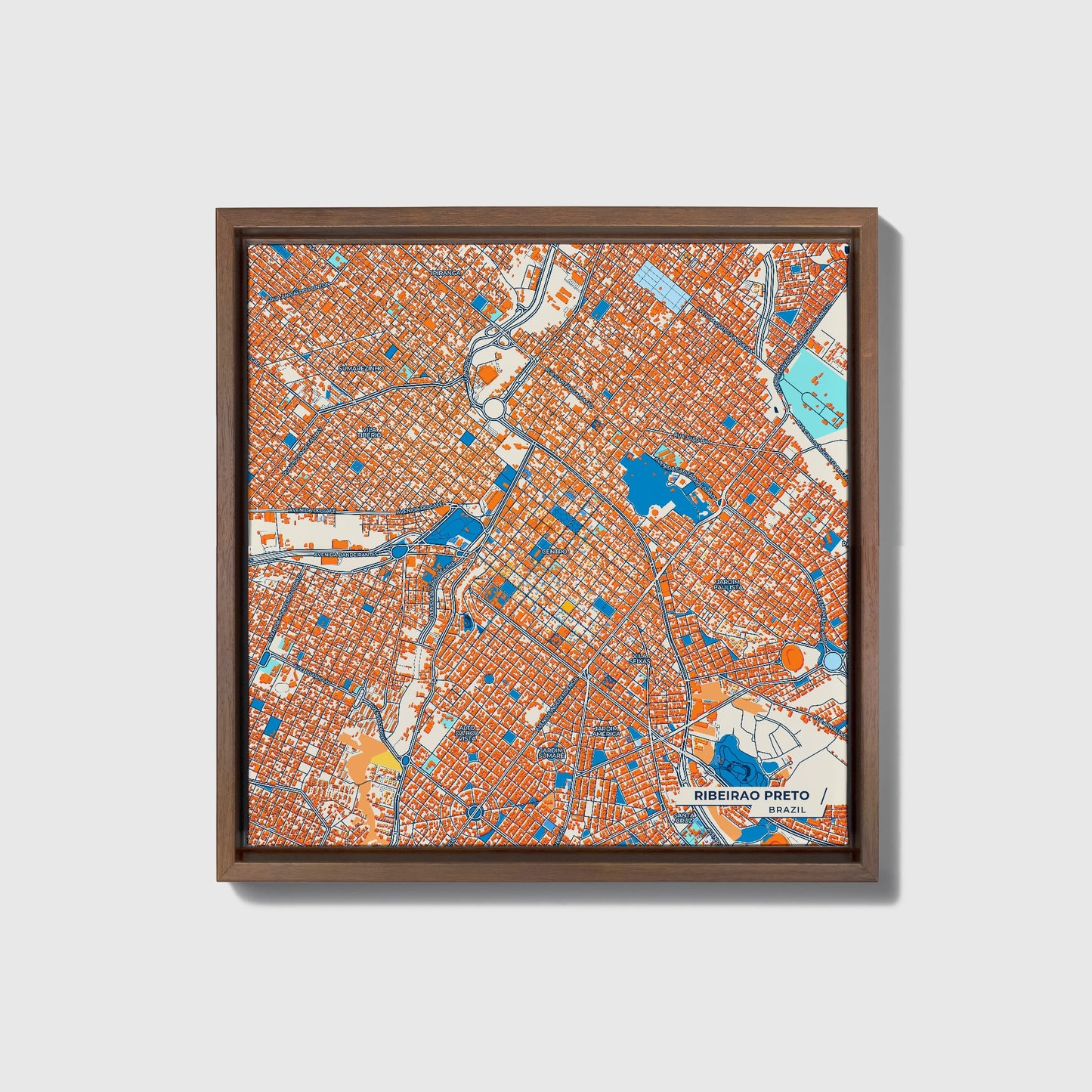 Ribeirao Preto Brazil Colorful City Map Canvas Print • Dark Wooden Framed