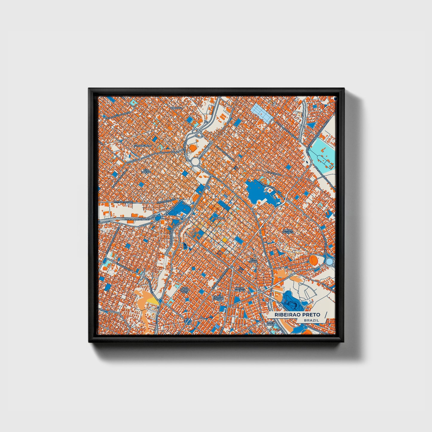 Ribeirao Preto Brazil Colorful City Map Canvas Print • Black Framed