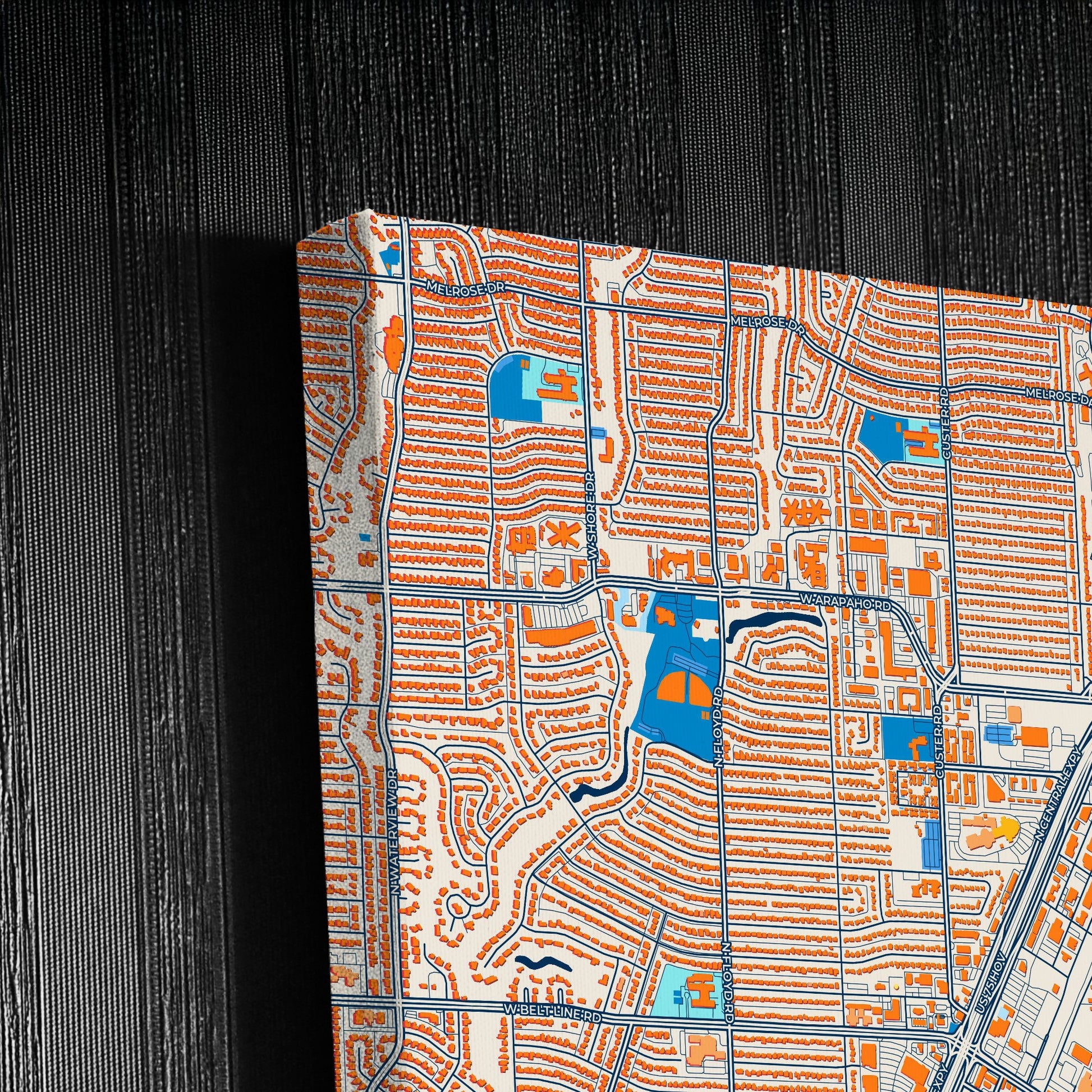 Richardson Texas Colorful City Map Canvas Print Detail