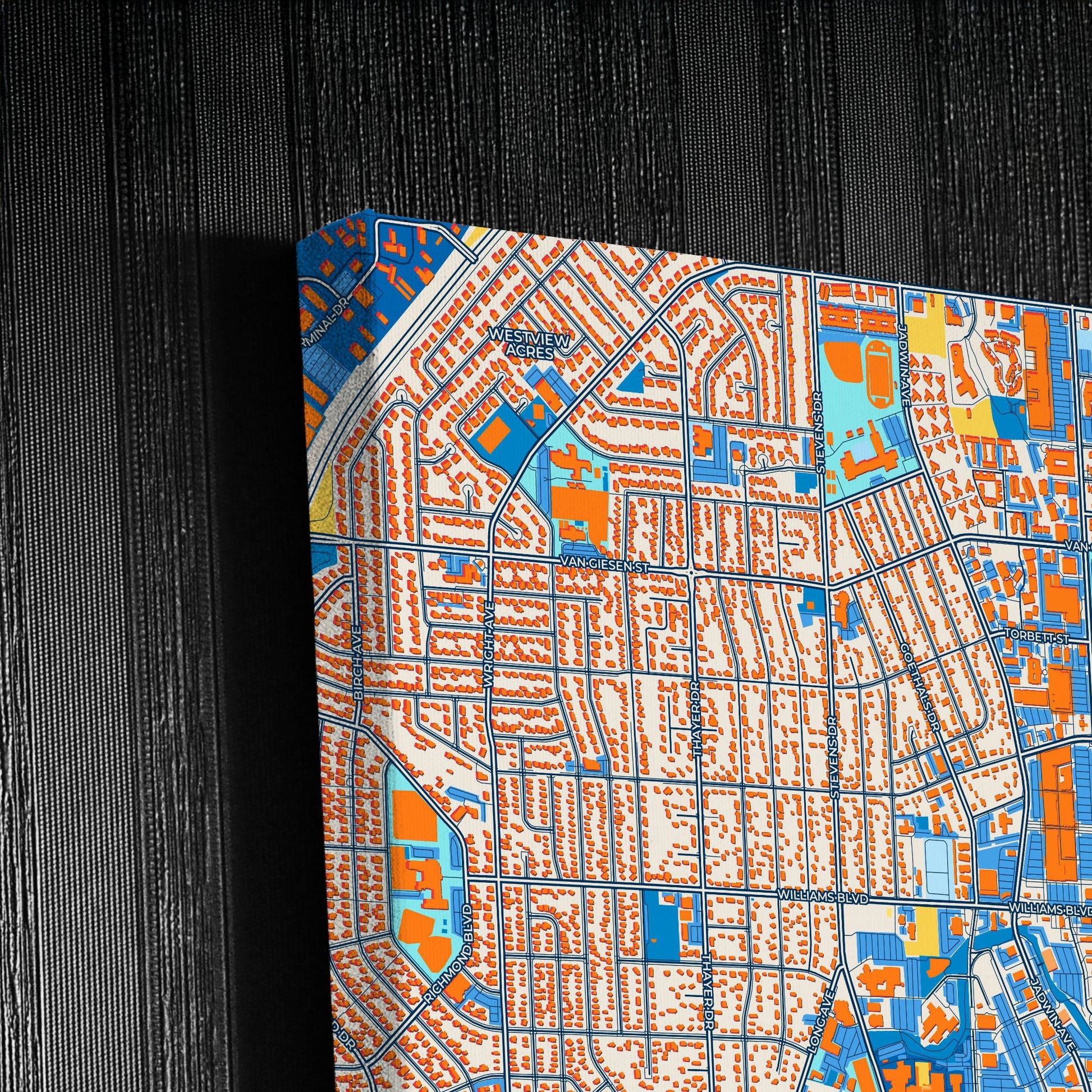 Richland Washington Colorful City Map Canvas Print Detail