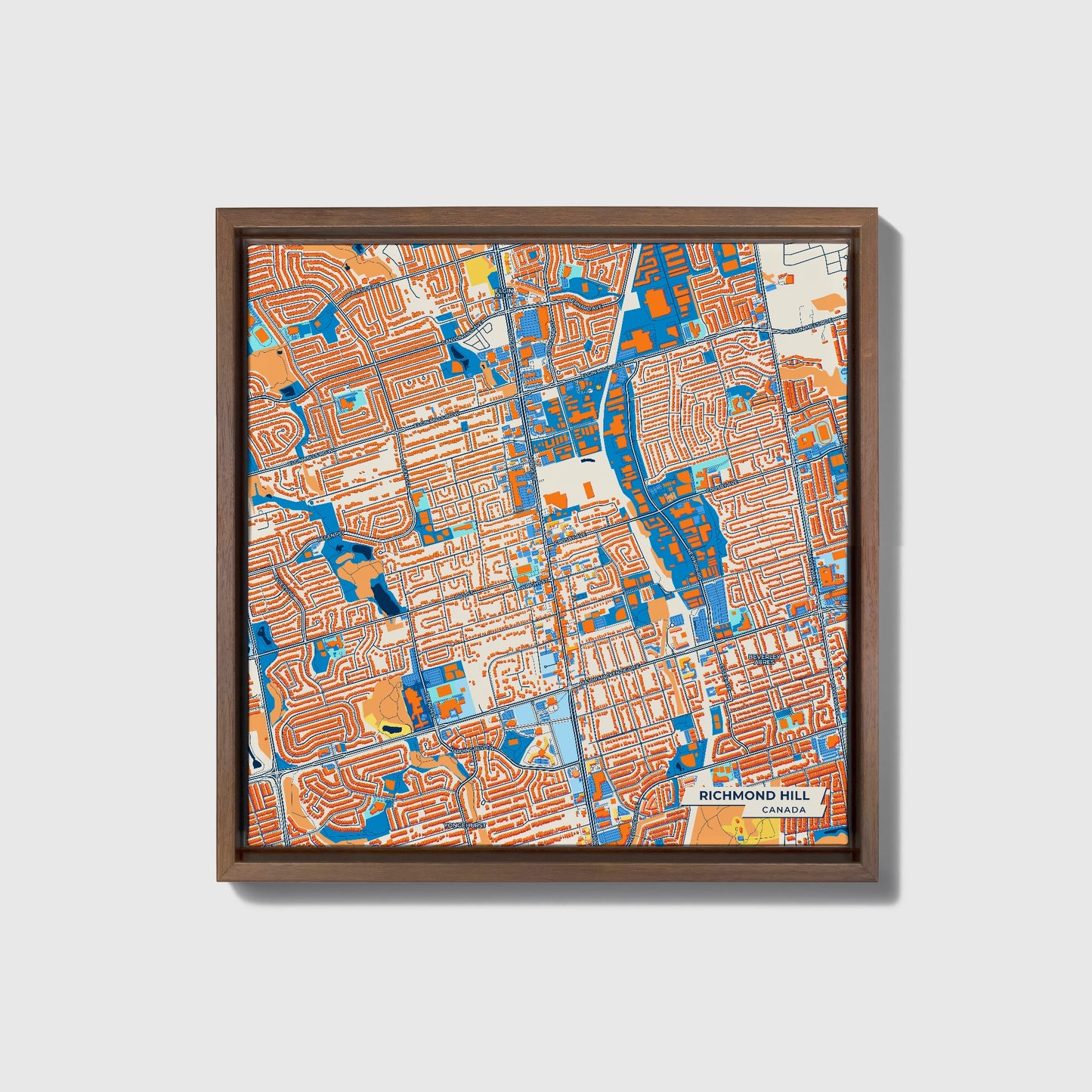 Richmond Hill Canada Colorful City Map Canvas Print • Dark Wooden Framed