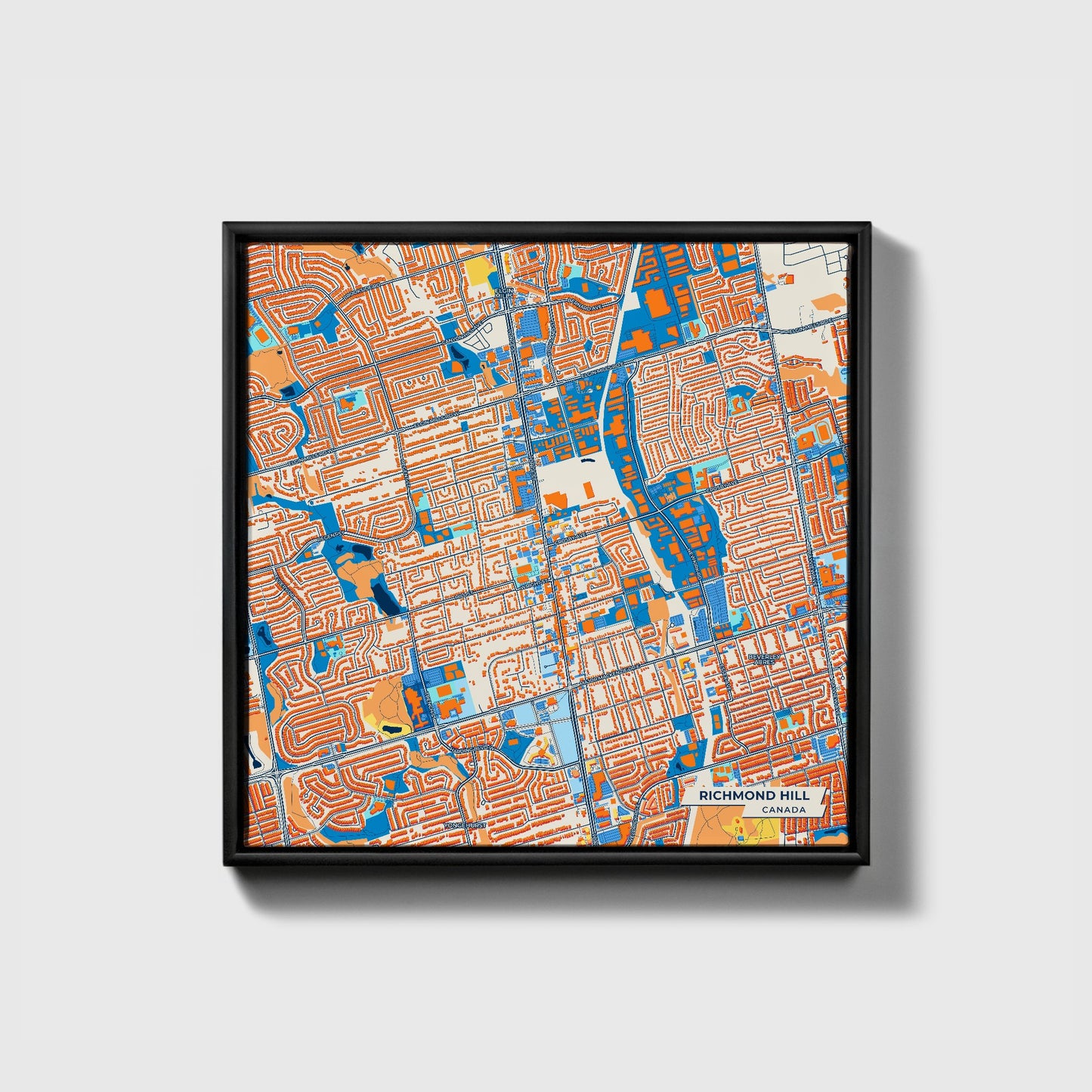 Richmond Hill Canada Colorful City Map Canvas Print • Black Framed