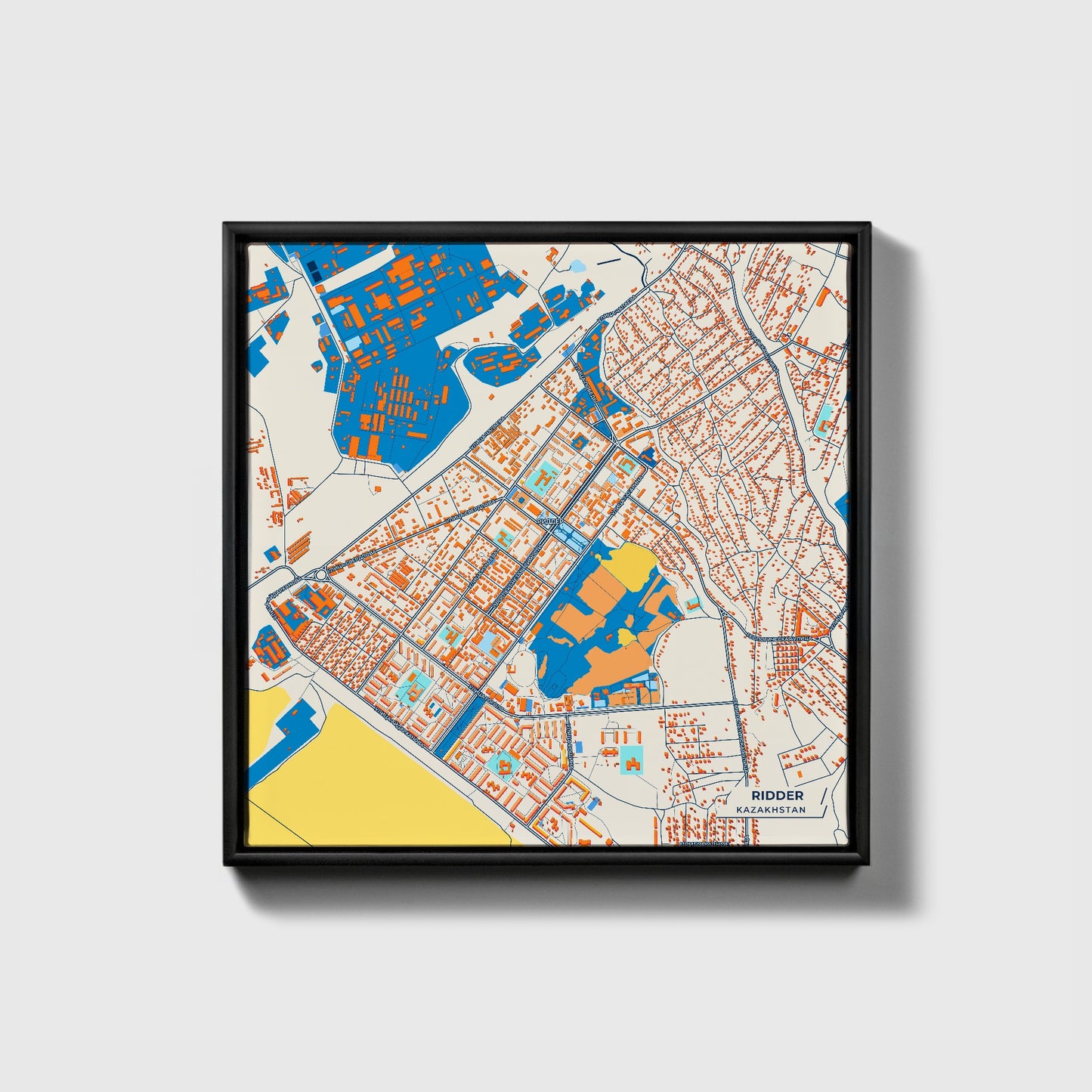Ridder Kazakhstan Colorful City Map Canvas Print • Black Framed