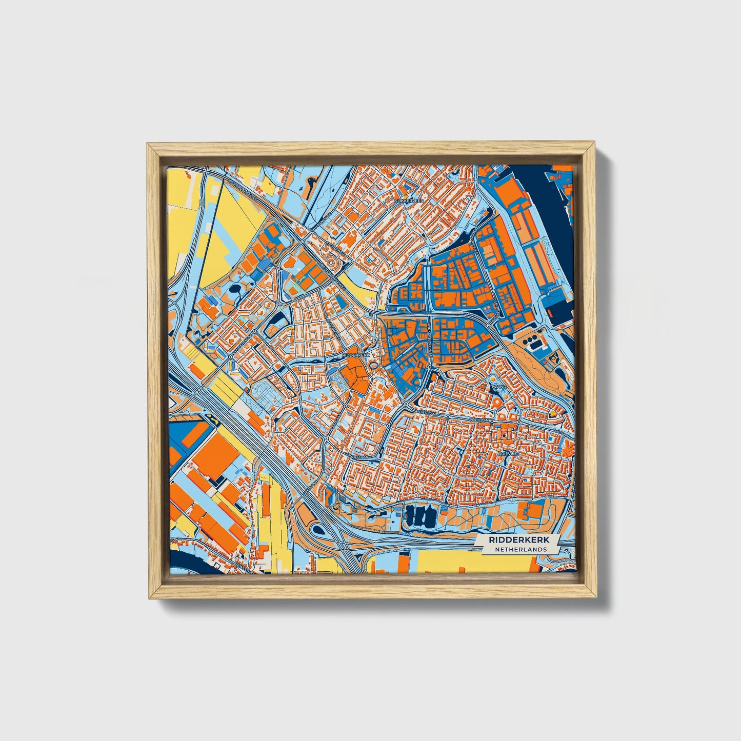 Ridderkerk Netherlands Colorful City Map Canvas Print • Natural Wooden Framed
