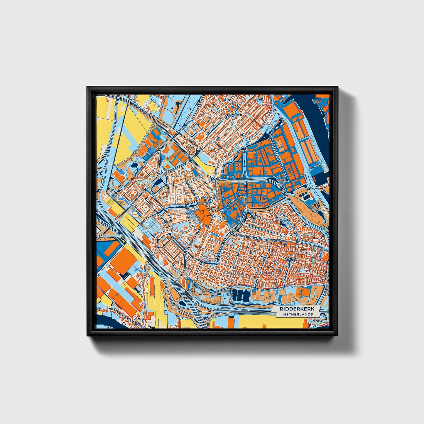 Ridderkerk Netherlands Colorful City Map Canvas Print • Black Framed