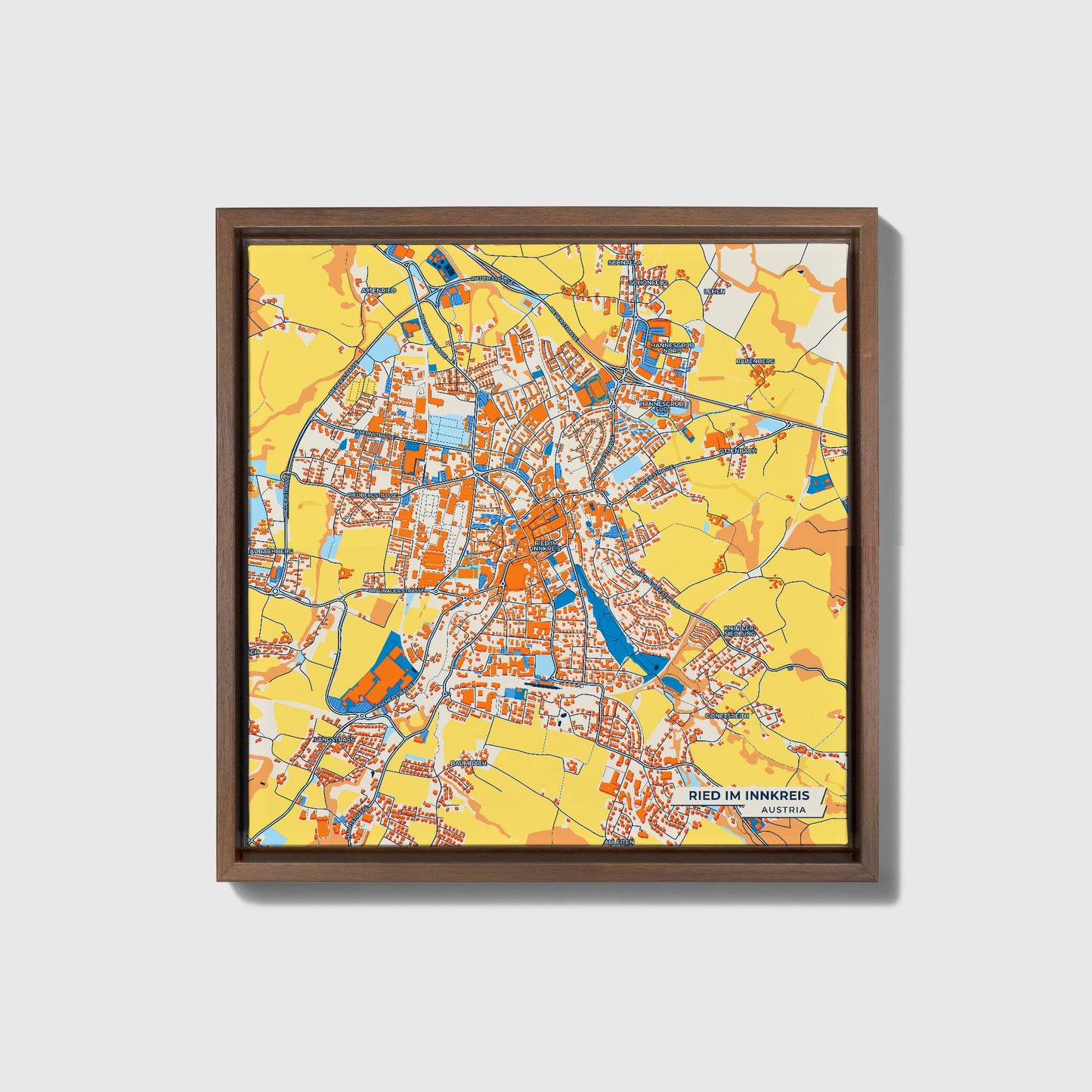 Ried Im Innkreis Austria Colorful City Map Canvas Print • Dark Wooden Framed