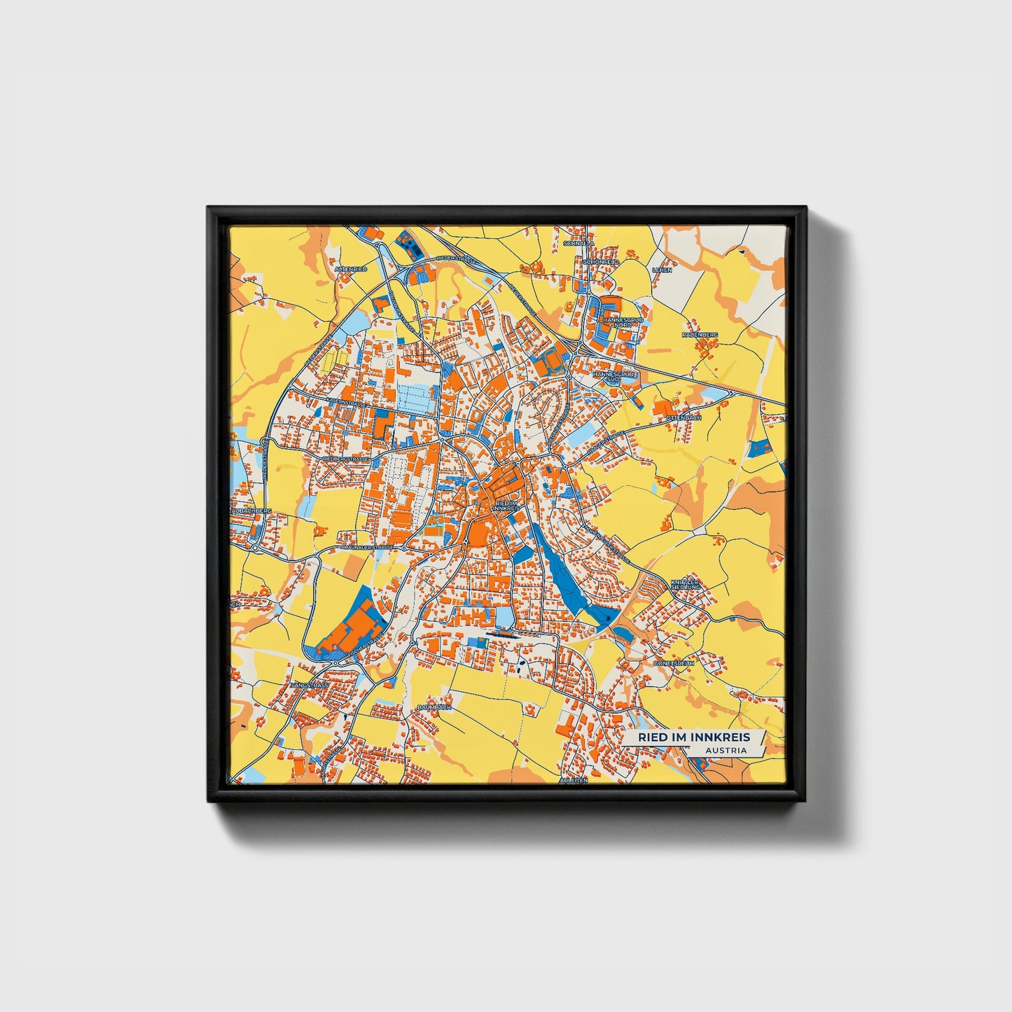 Ried Im Innkreis Austria Colorful City Map Canvas Print • Black Framed