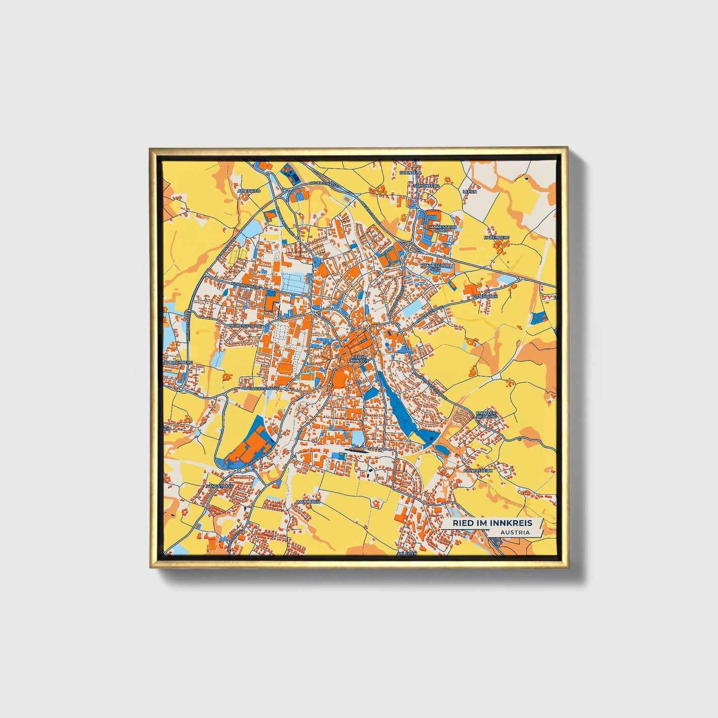 Ried Im Innkreis Austria Colorful City Map Canvas Print • Gold Framed