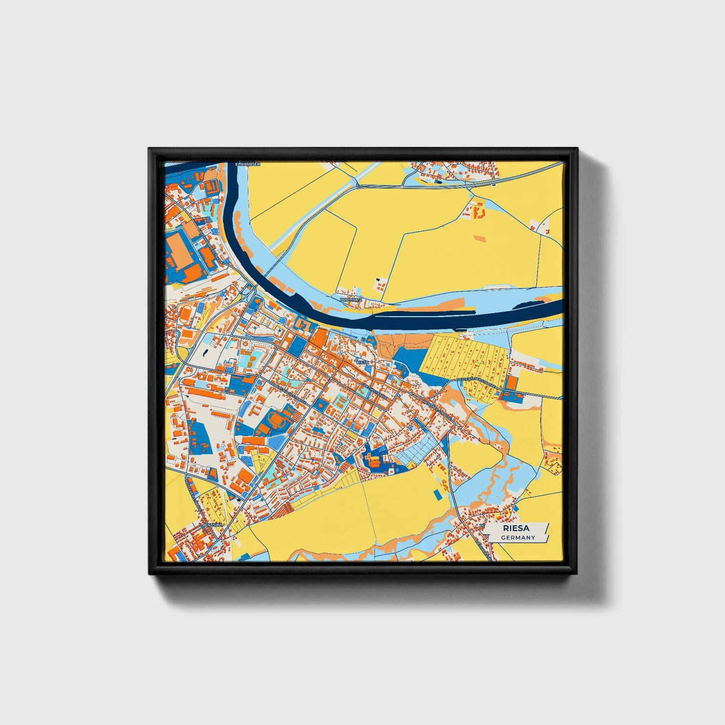 Riesa Germany Colorful City Map Canvas Print • Black Framed