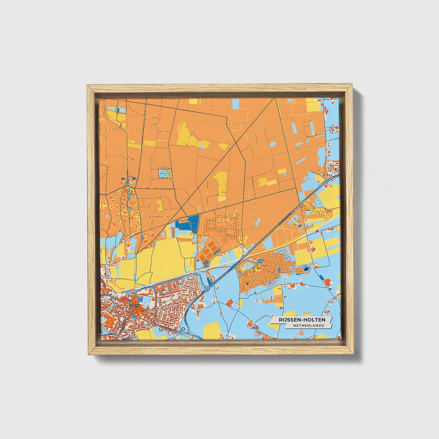 Rijssen-Holten Netherlands Colorful City Map Canvas Print • Natural Wooden Framed