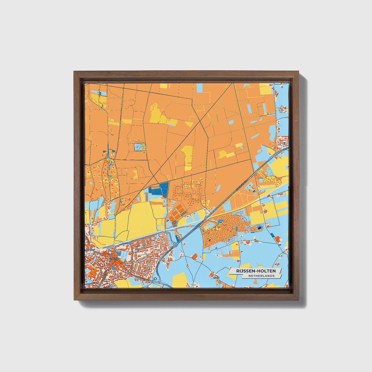 Rijssen-Holten Netherlands Colorful City Map Canvas Print • Dark Wooden Framed