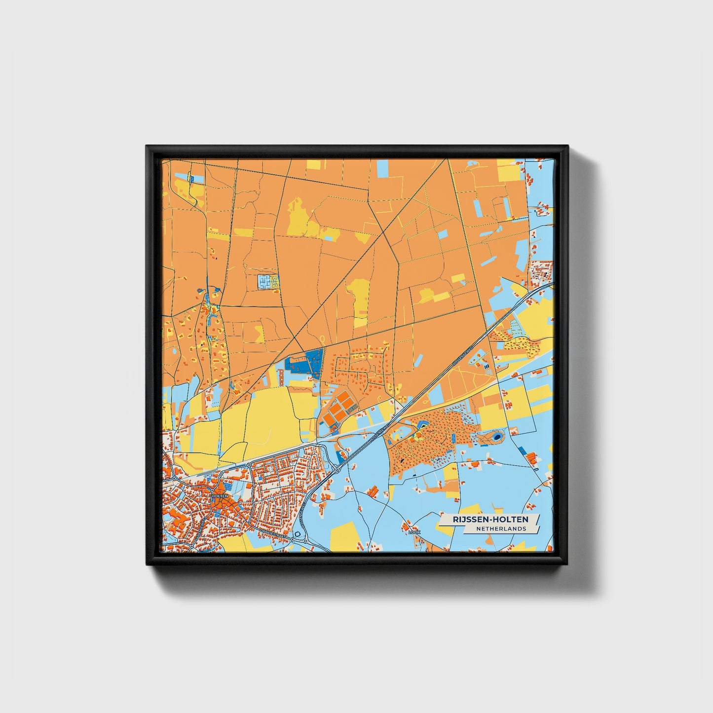 Rijssen-Holten Netherlands Colorful City Map Canvas Print • Black Framed