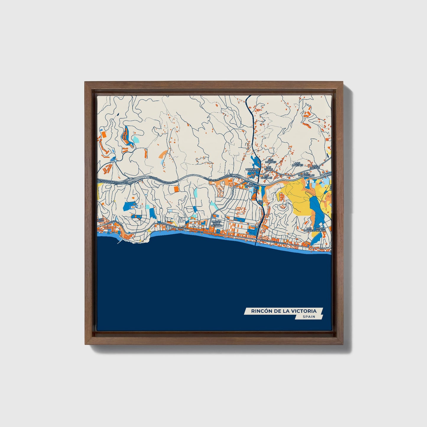 Rincón De La Victoria Spain Colorful City Map Canvas Print • Dark Wooden Framed