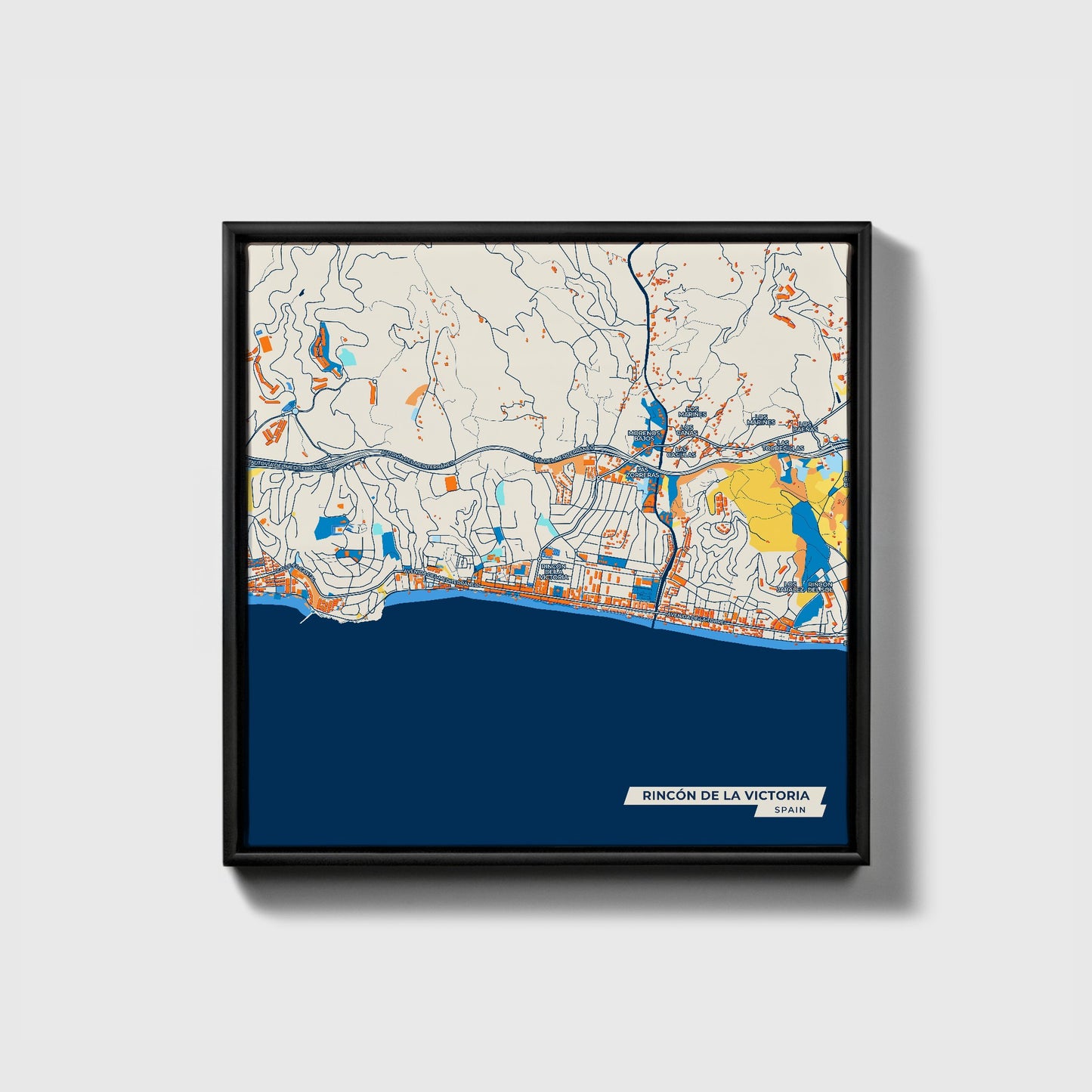 Rincón De La Victoria Spain Colorful City Map Canvas Print • Black Framed