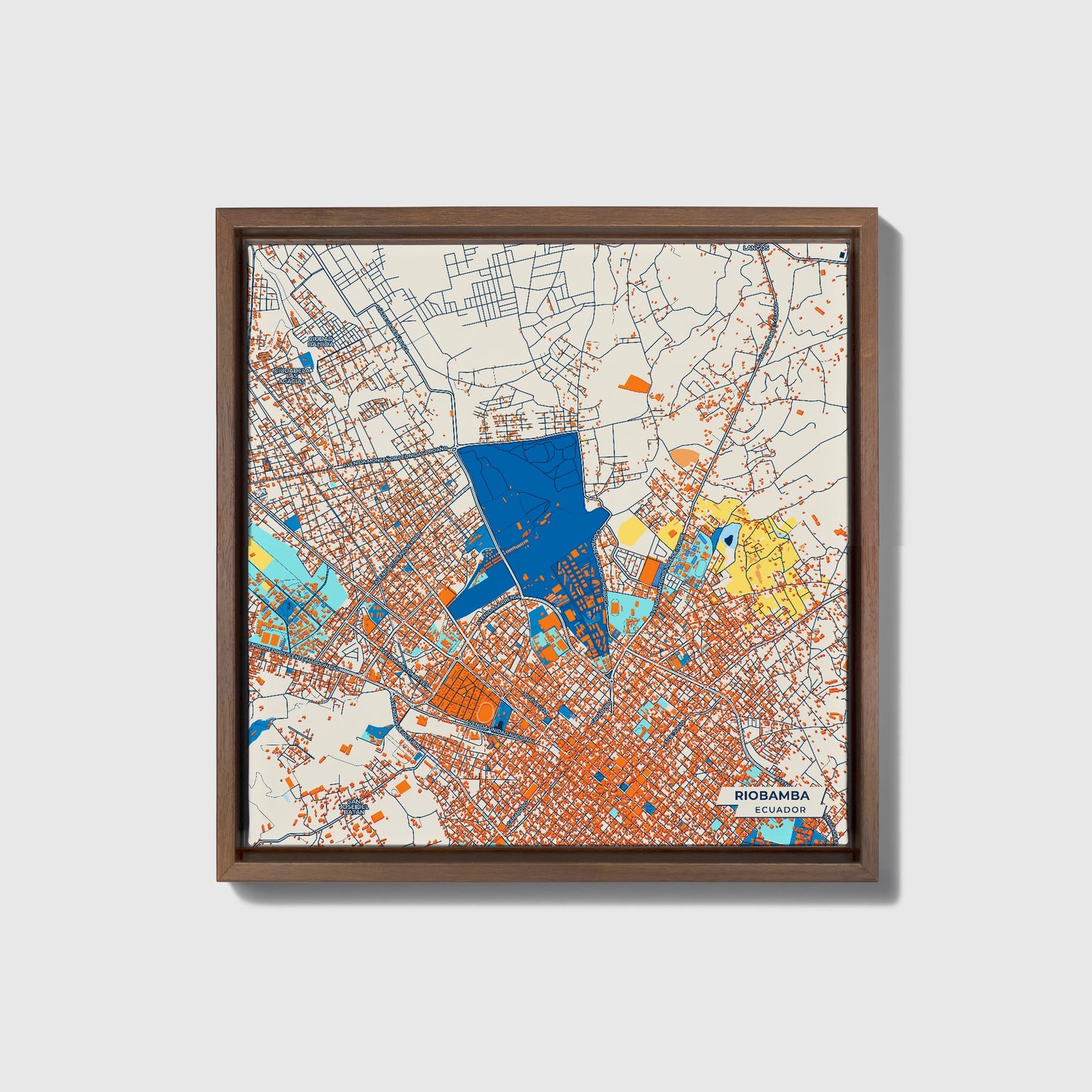 Riobamba Ecuador Colorful City Map Canvas Print • Dark Wooden Framed