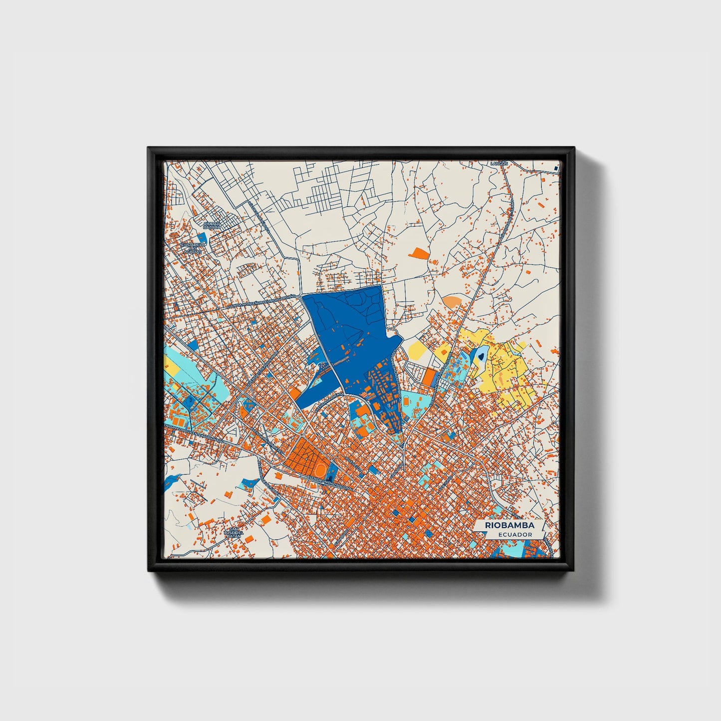 Riobamba Ecuador Colorful City Map Canvas Print • Black Framed