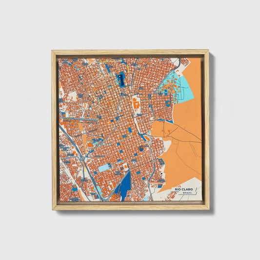 Rio Claro Brazil Colorful City Map Canvas Print • Natural Wooden Framed