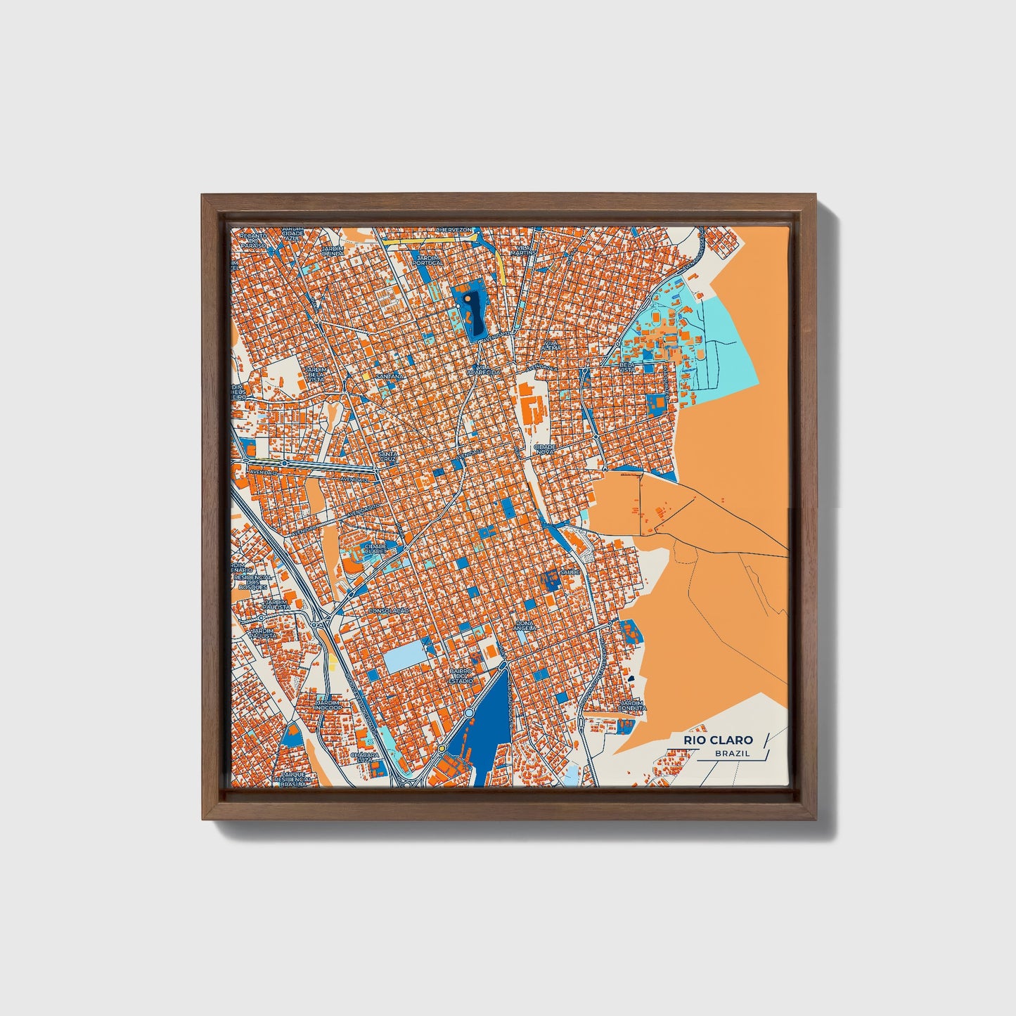 Rio Claro Brazil Colorful City Map Canvas Print • Dark Wooden Framed