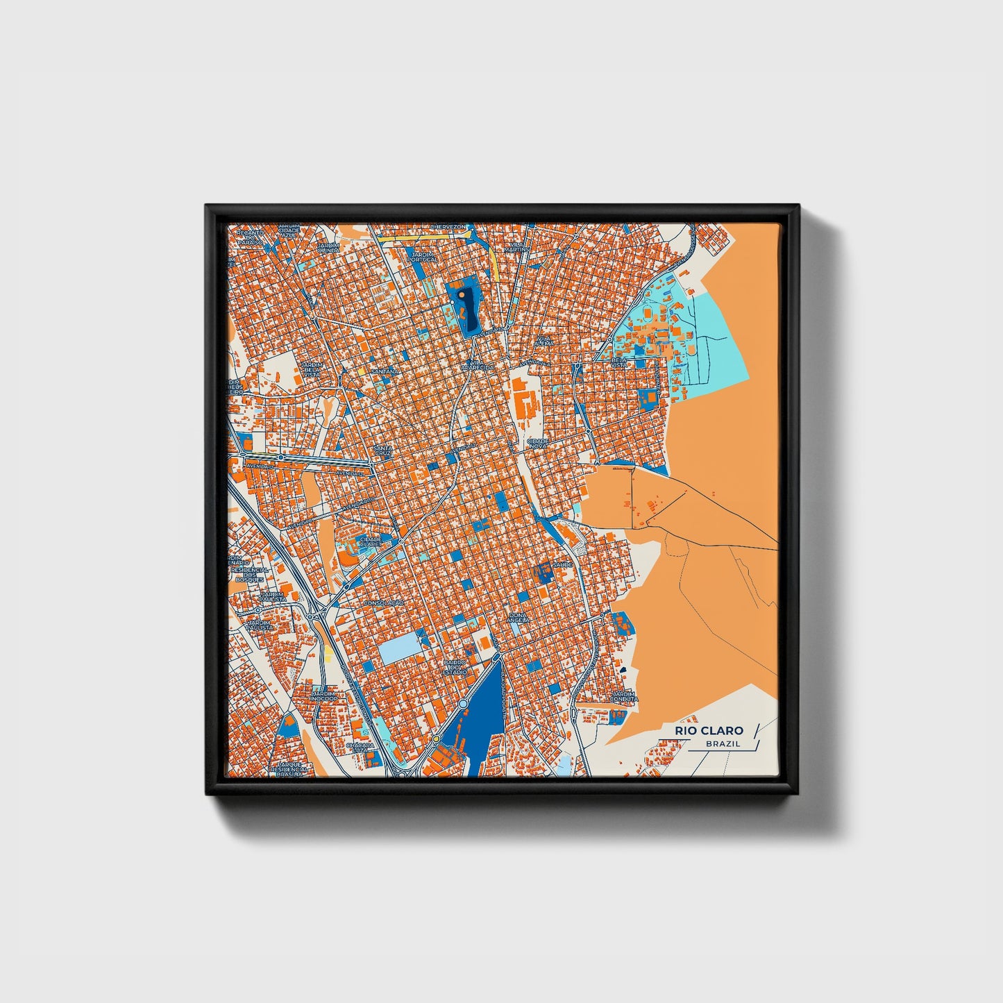 Rio Claro Brazil Colorful City Map Canvas Print • Black Framed