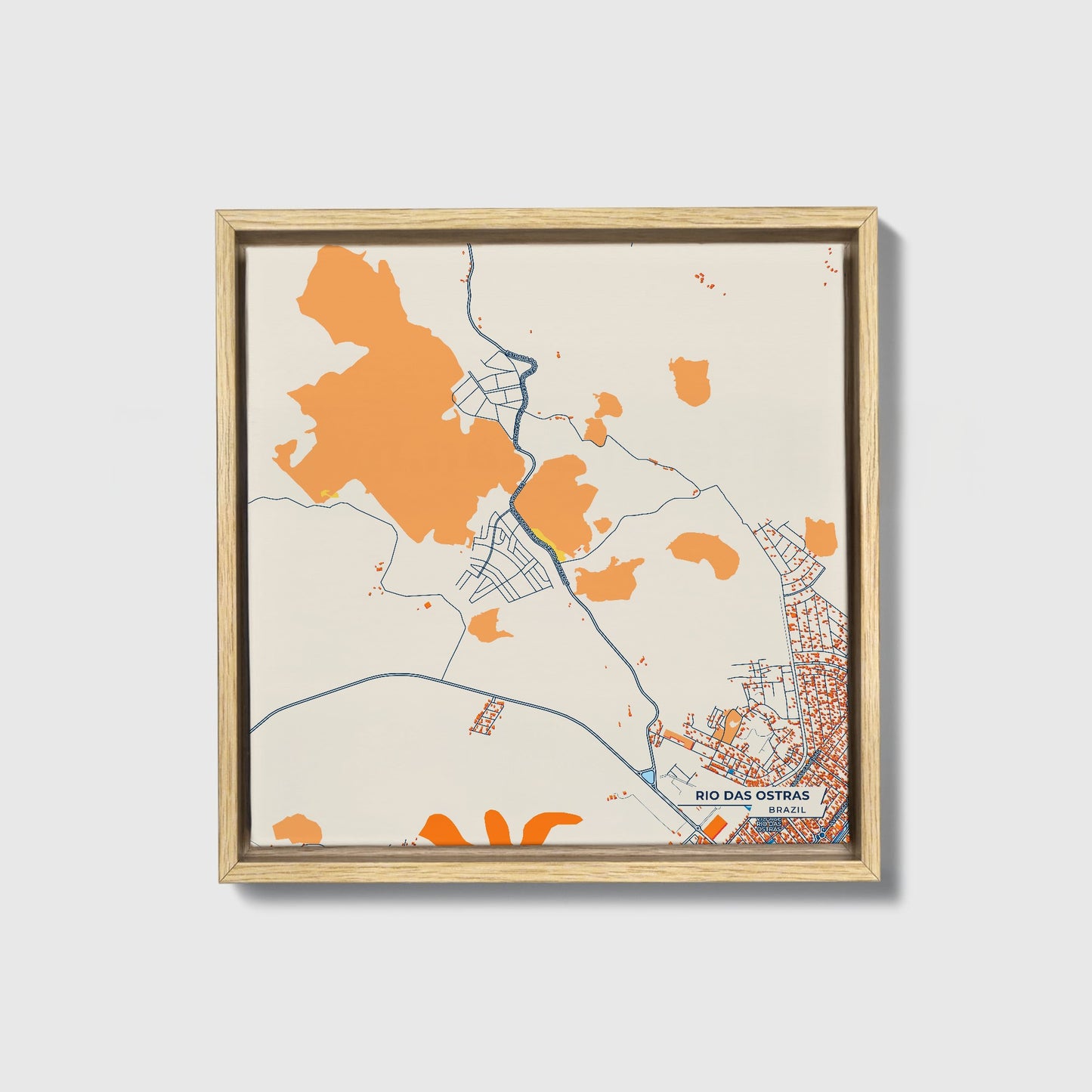 Rio Das Ostras Brazil Colorful City Map Canvas Print • Natural Wooden Framed