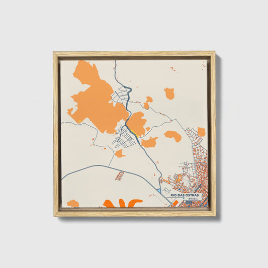 Rio Das Ostras Brazil Colorful City Map Canvas Print • Natural Wooden Framed