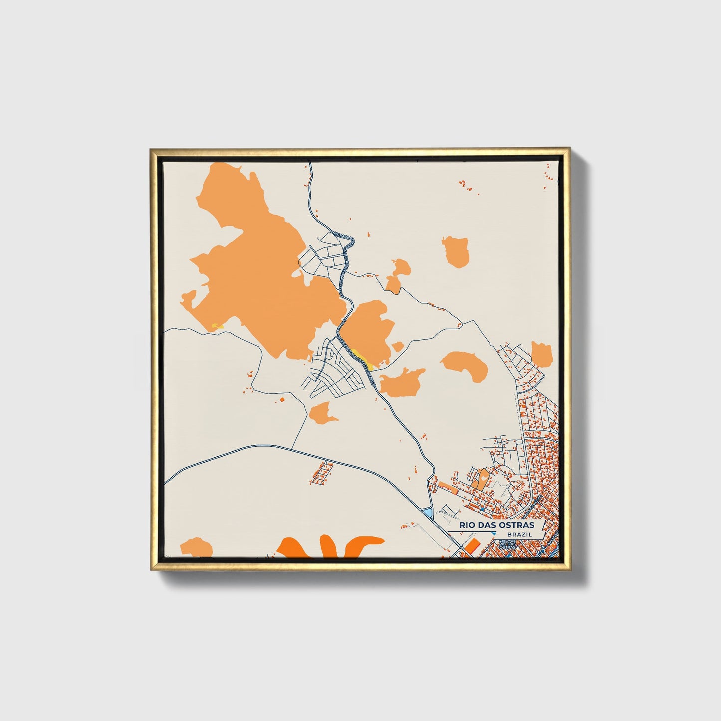Rio Das Ostras Brazil Colorful City Map Canvas Print • Gold Framed