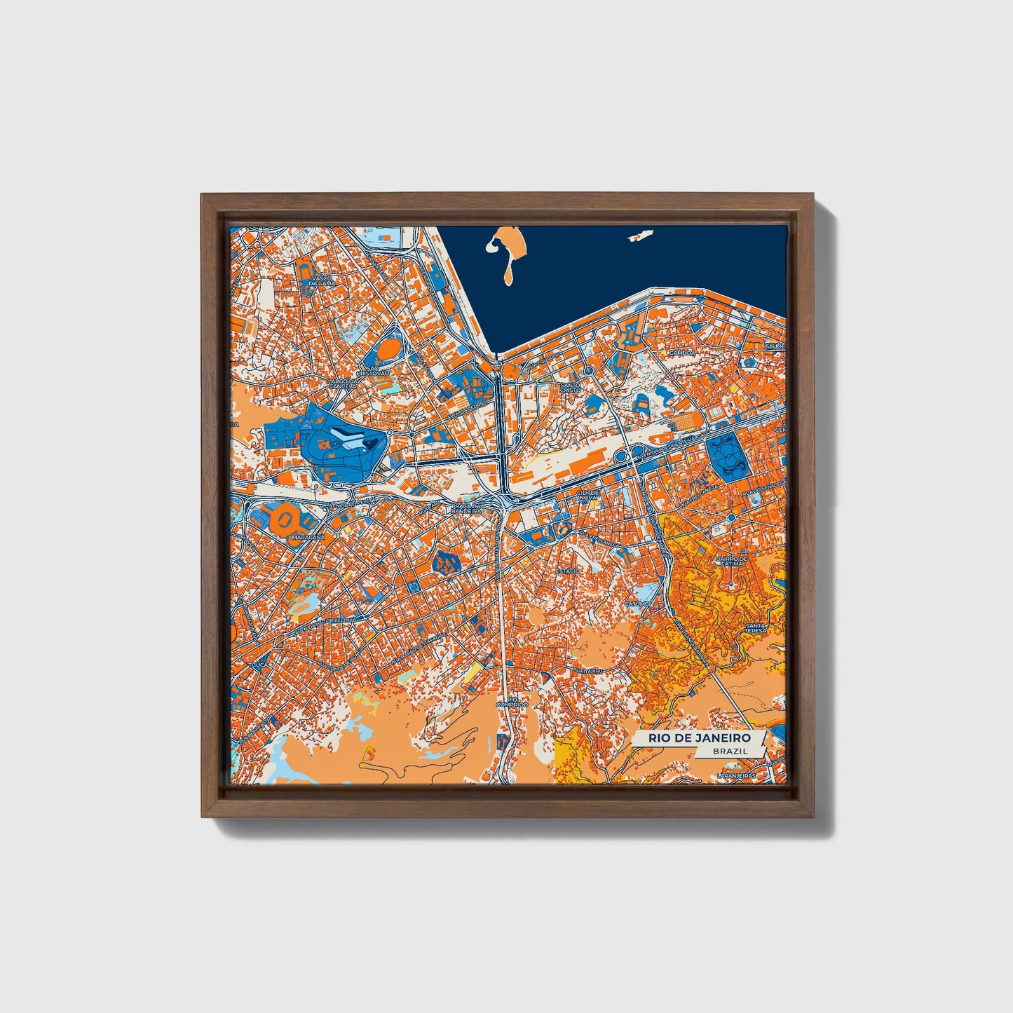 Rio De Janeiro Brazil Colorful City Map Canvas Print • Dark Wooden Framed
