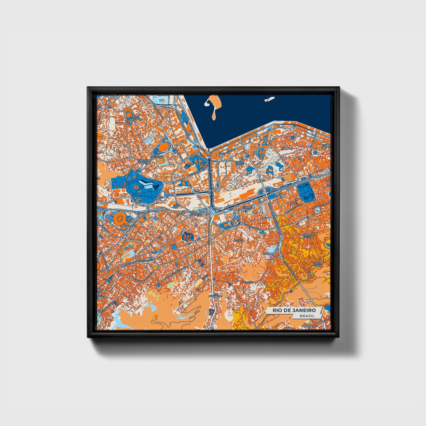 Rio De Janeiro Brazil Colorful City Map Canvas Print • Black Framed