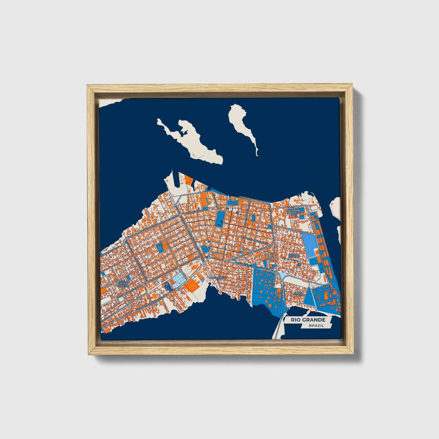 Rio Grande Brazil Colorful City Map Canvas Print • Natural Wooden Framed