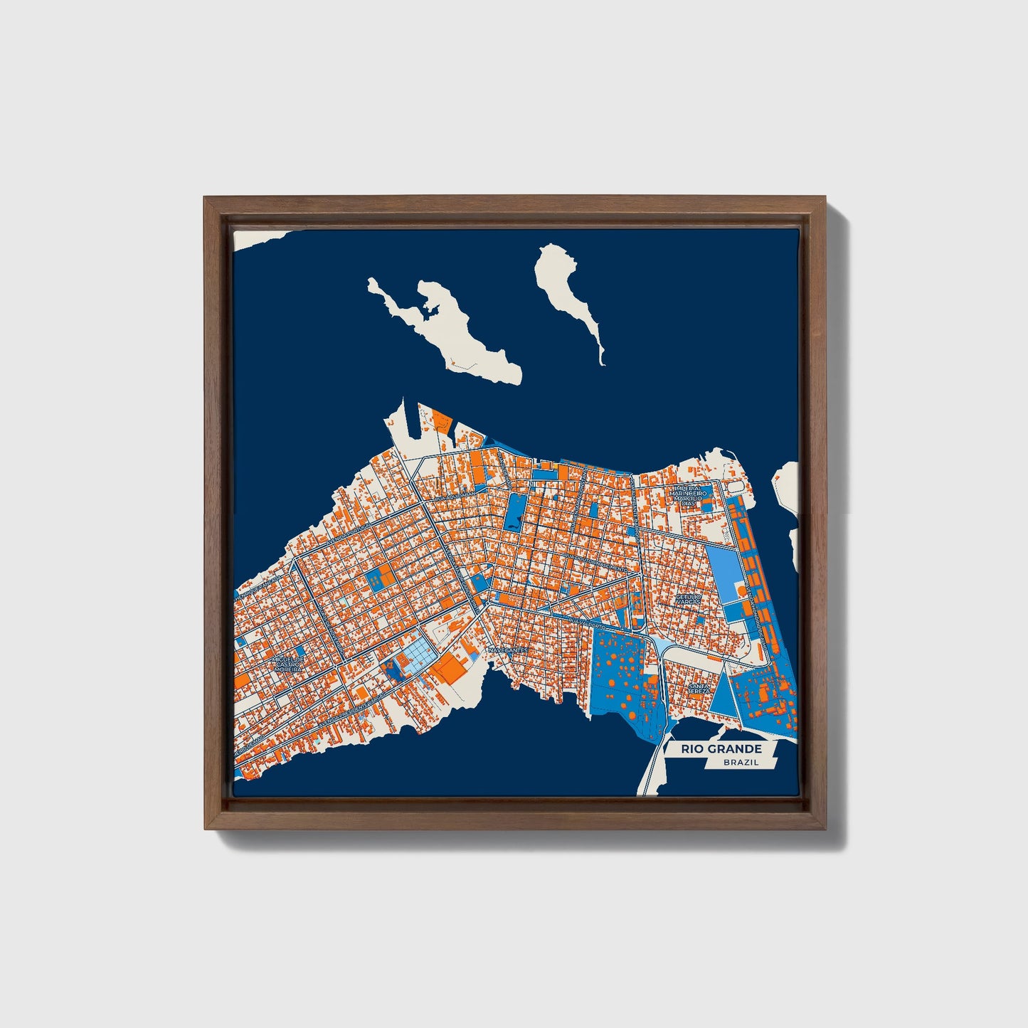 Rio Grande Brazil Colorful City Map Canvas Print • Dark Wooden Framed