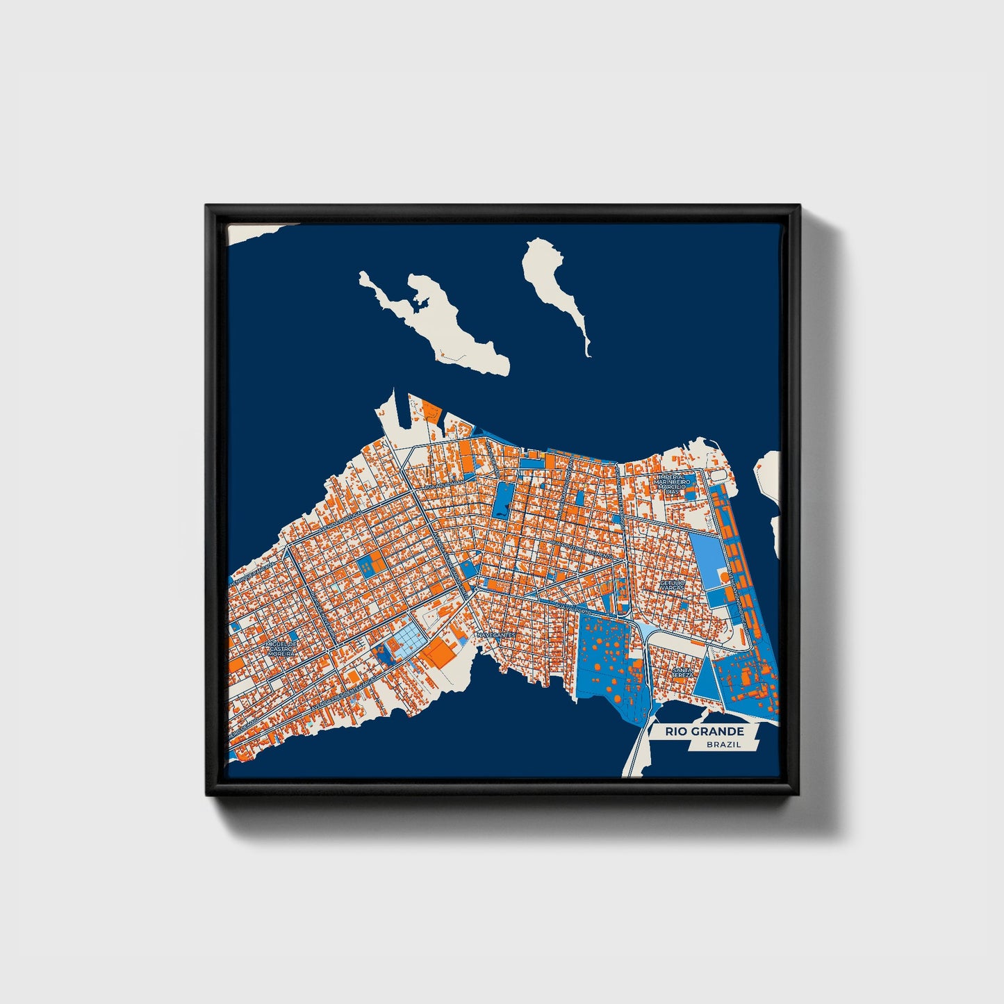 Rio Grande Brazil Colorful City Map Canvas Print • Black Framed