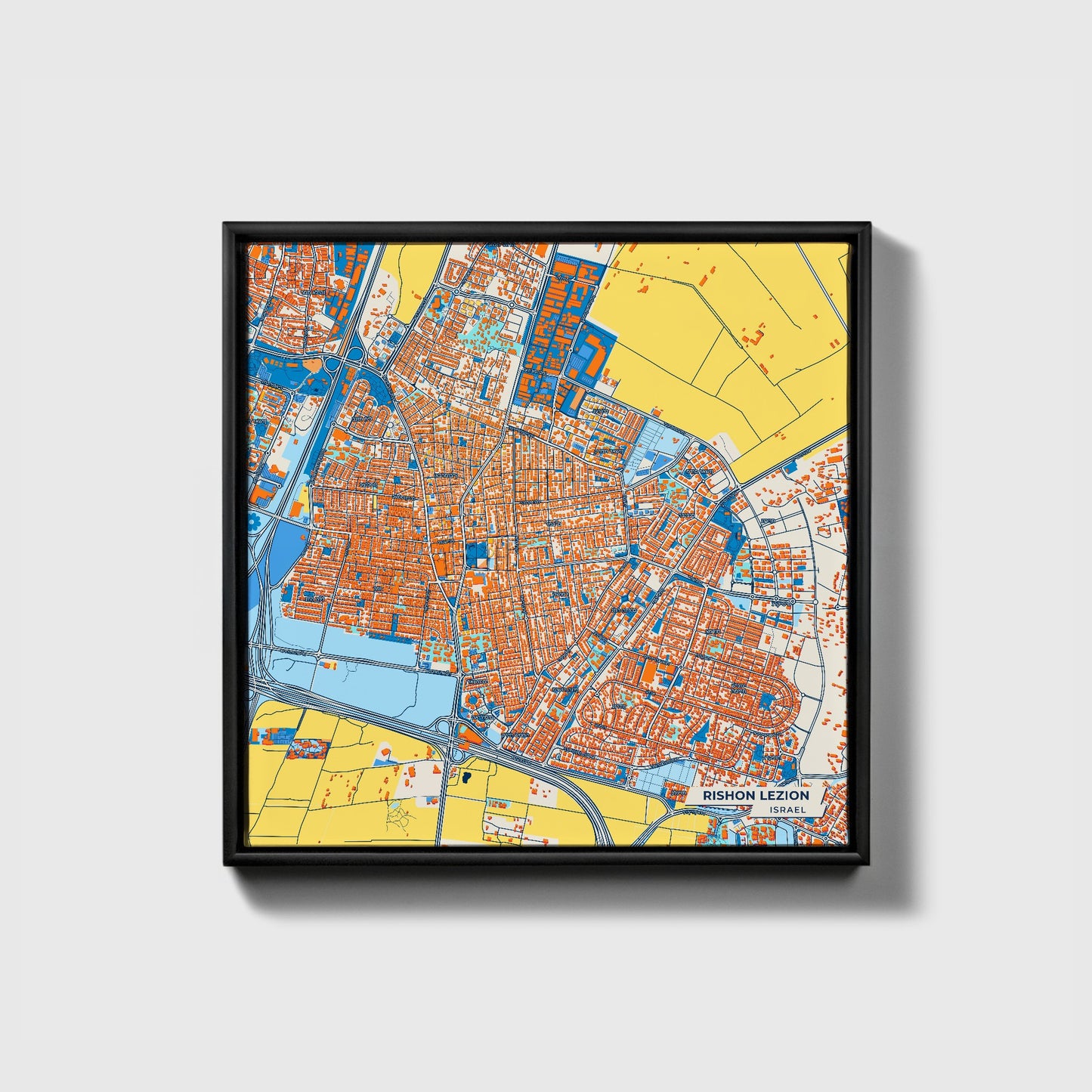 Rishon Lezion Israel Colorful City Map Canvas Print • Black Framed