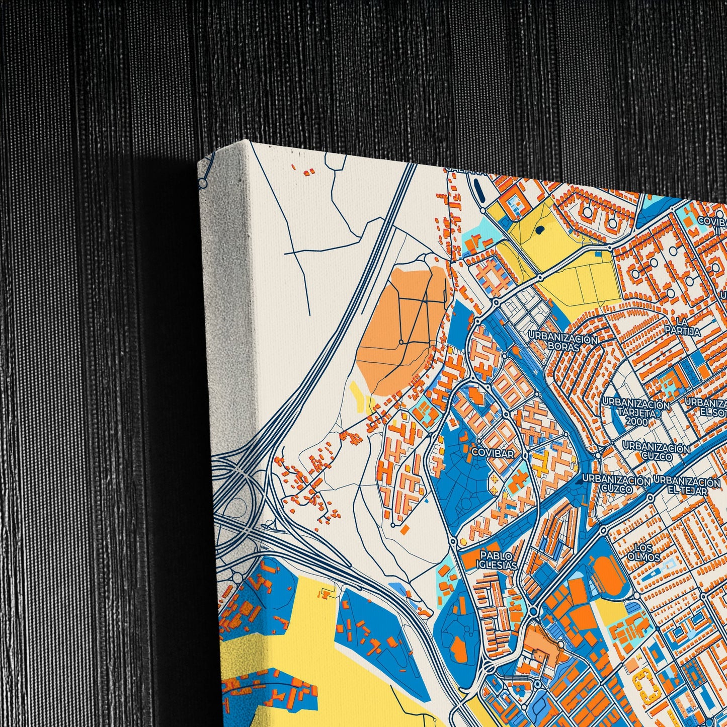 Rivas-Vaciamadrid Spain Colorful City Map Canvas Print Detail