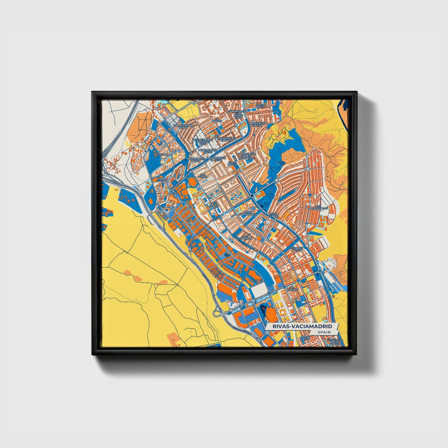 Rivas-Vaciamadrid Spain Colorful City Map Canvas Print • Black Framed