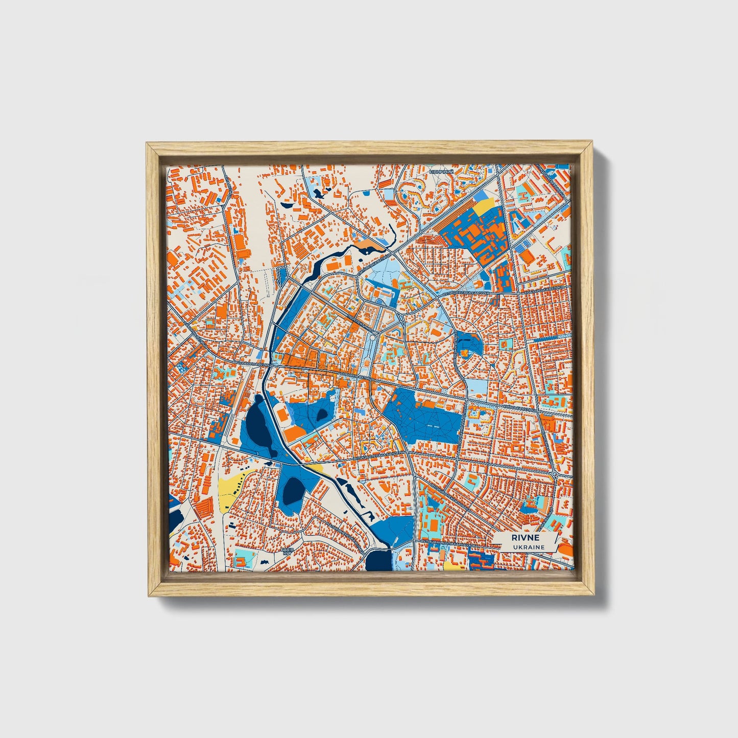 Рівне Ukraine Colorful City Map Canvas Print • Natural Wooden Framed