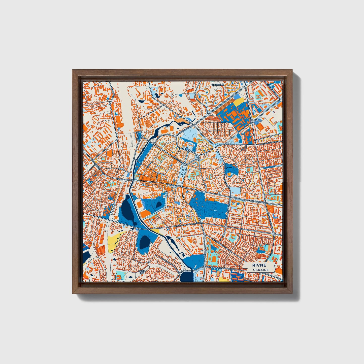 Рівне Ukraine Colorful City Map Canvas Print • Dark Wooden Framed