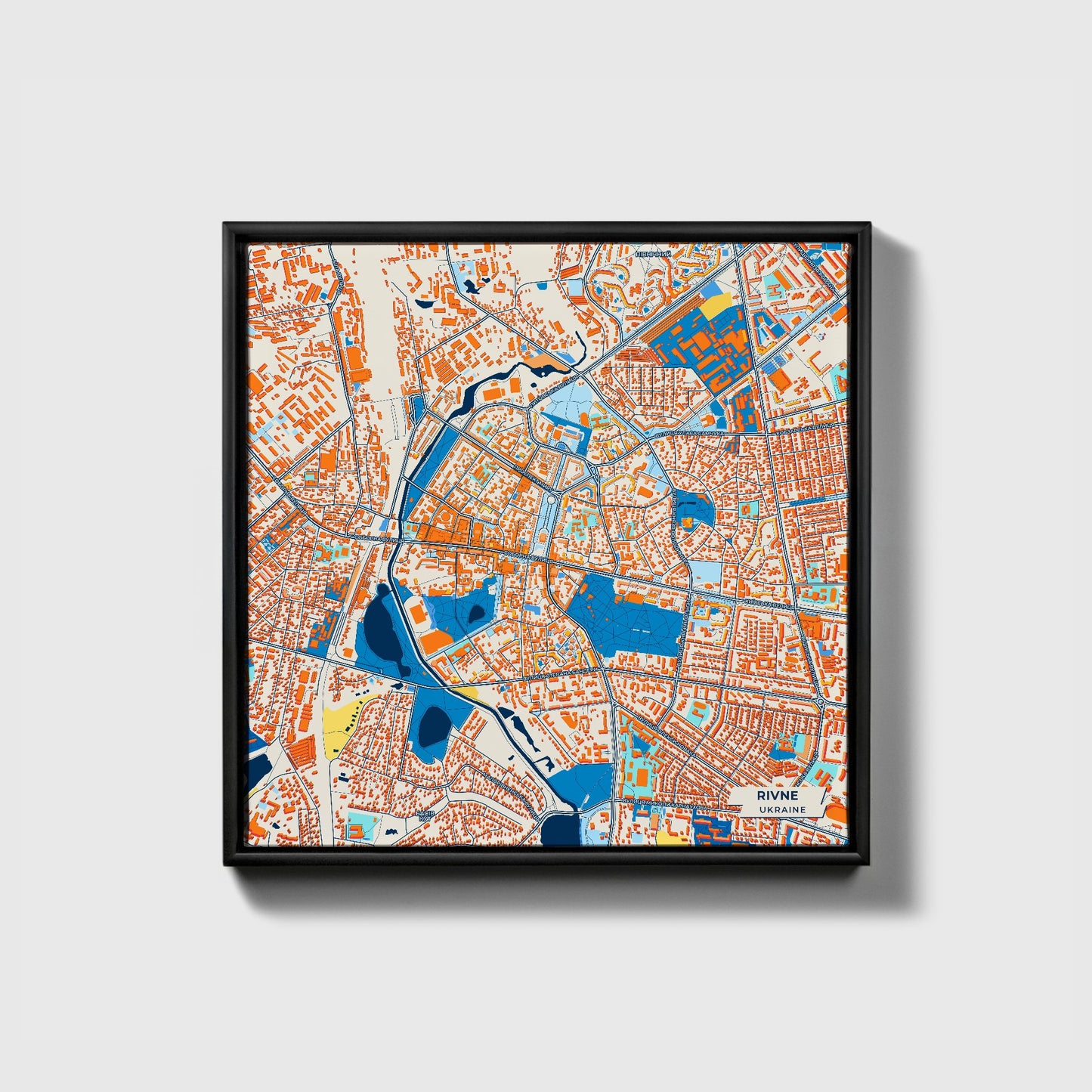 Рівне Ukraine Colorful City Map Canvas Print • Black Framed