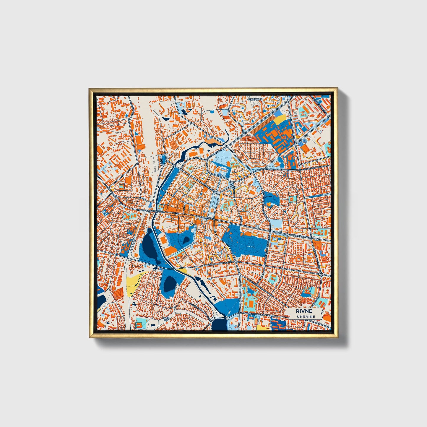 Рівне Ukraine Colorful City Map Canvas Print • Gold Framed