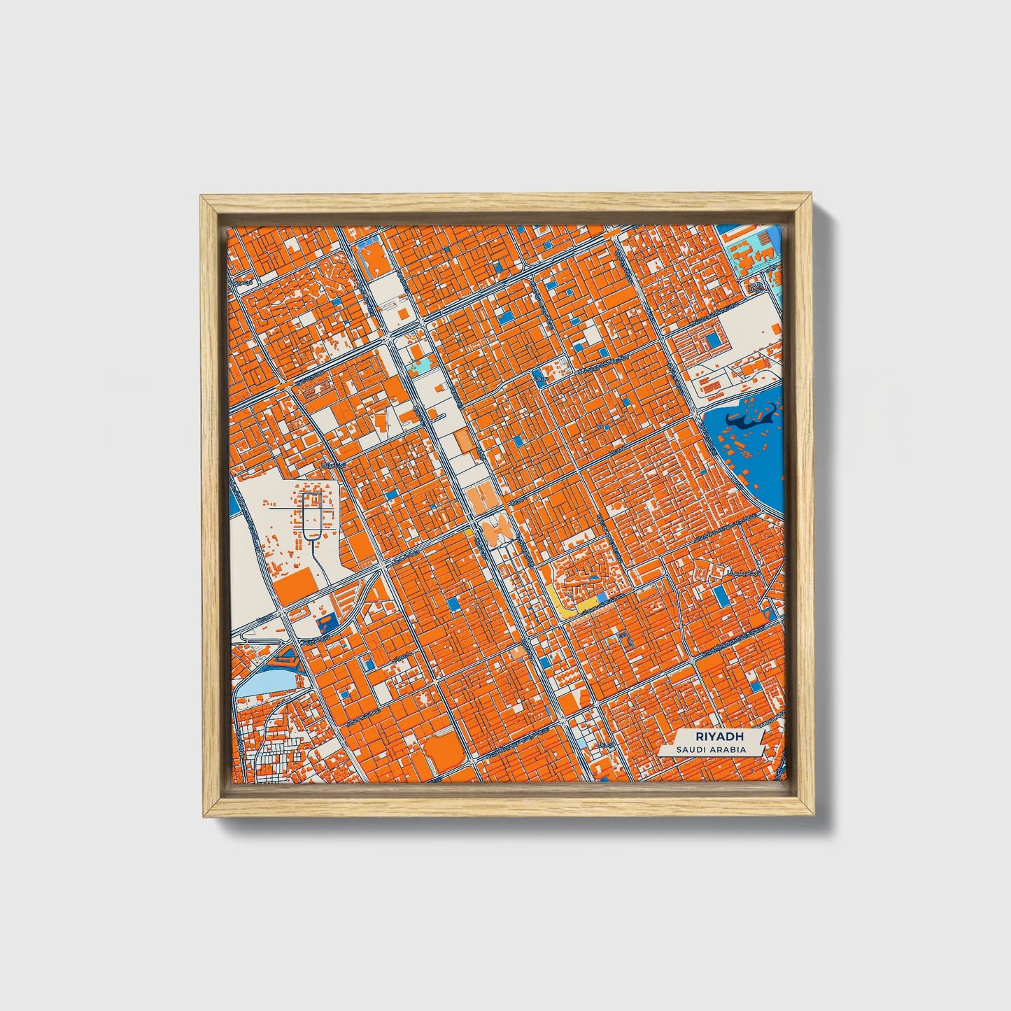 Riyadh Saudi Arabia Colorful City Map Canvas Print • Natural Wooden Framed